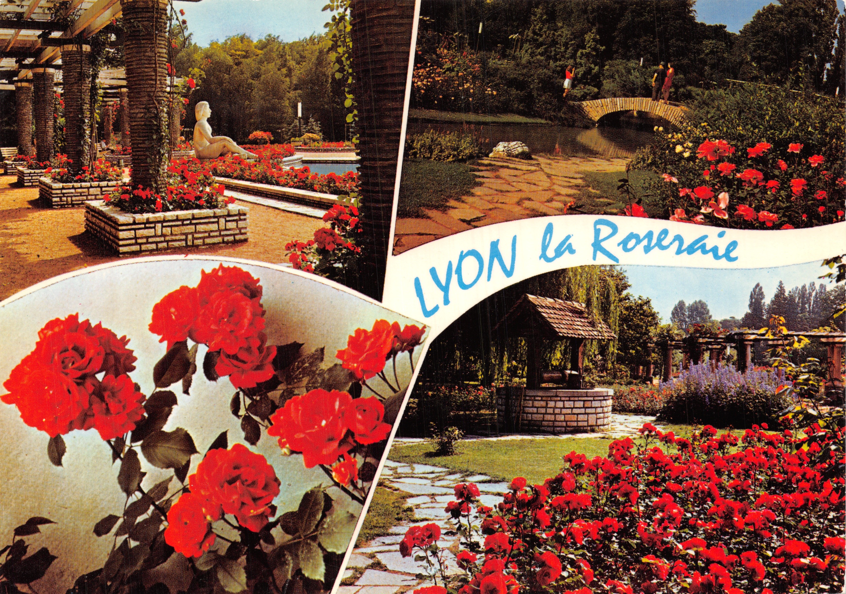LYON la Roseraie — jardin avec fontaine, pont et statues — Éditions CELLARD
