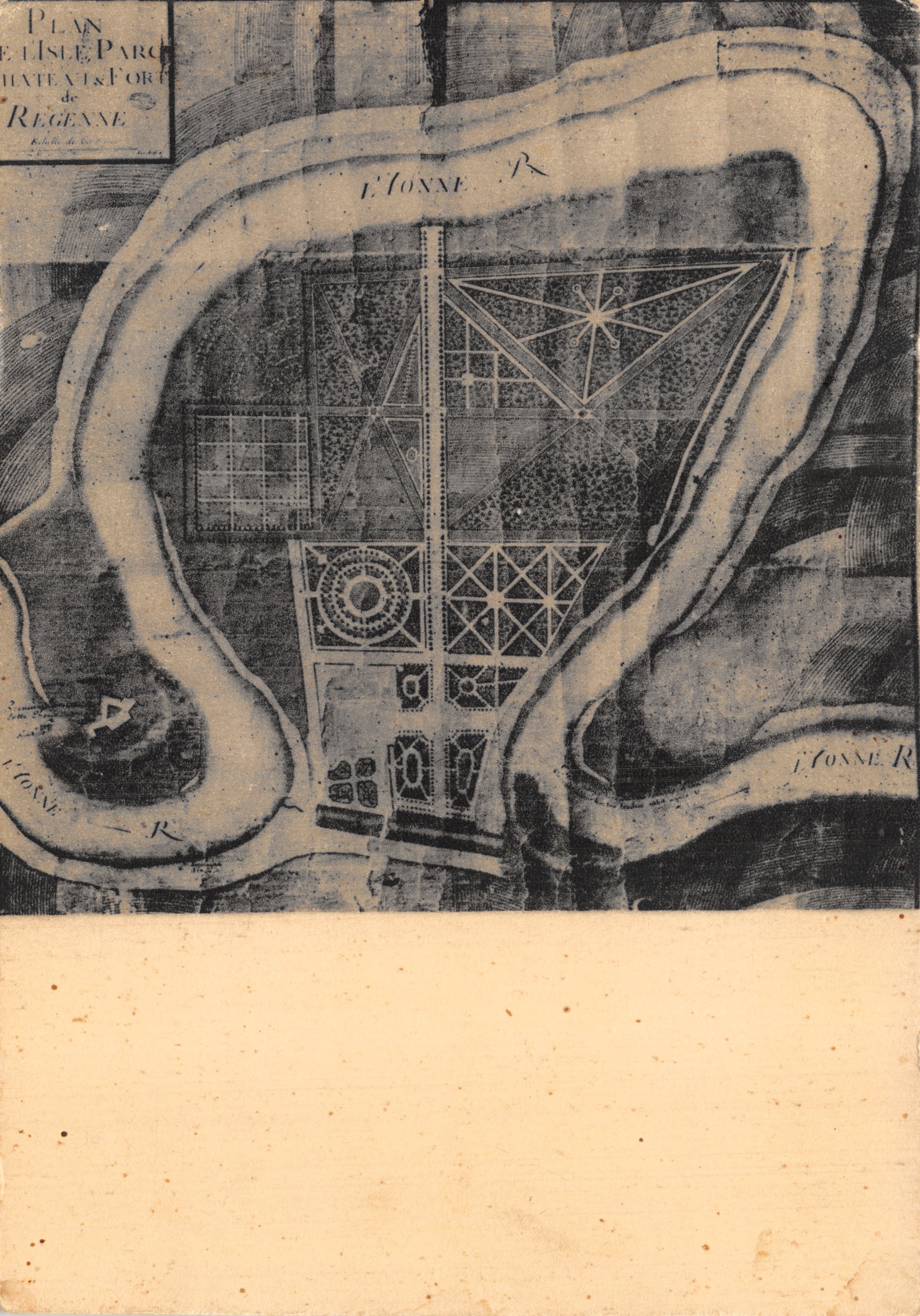 Plan van de eiland Régennes — Kasteel en vesting — uitgever Cie des Arts Photomécaniques, Appoigny (Yonne)