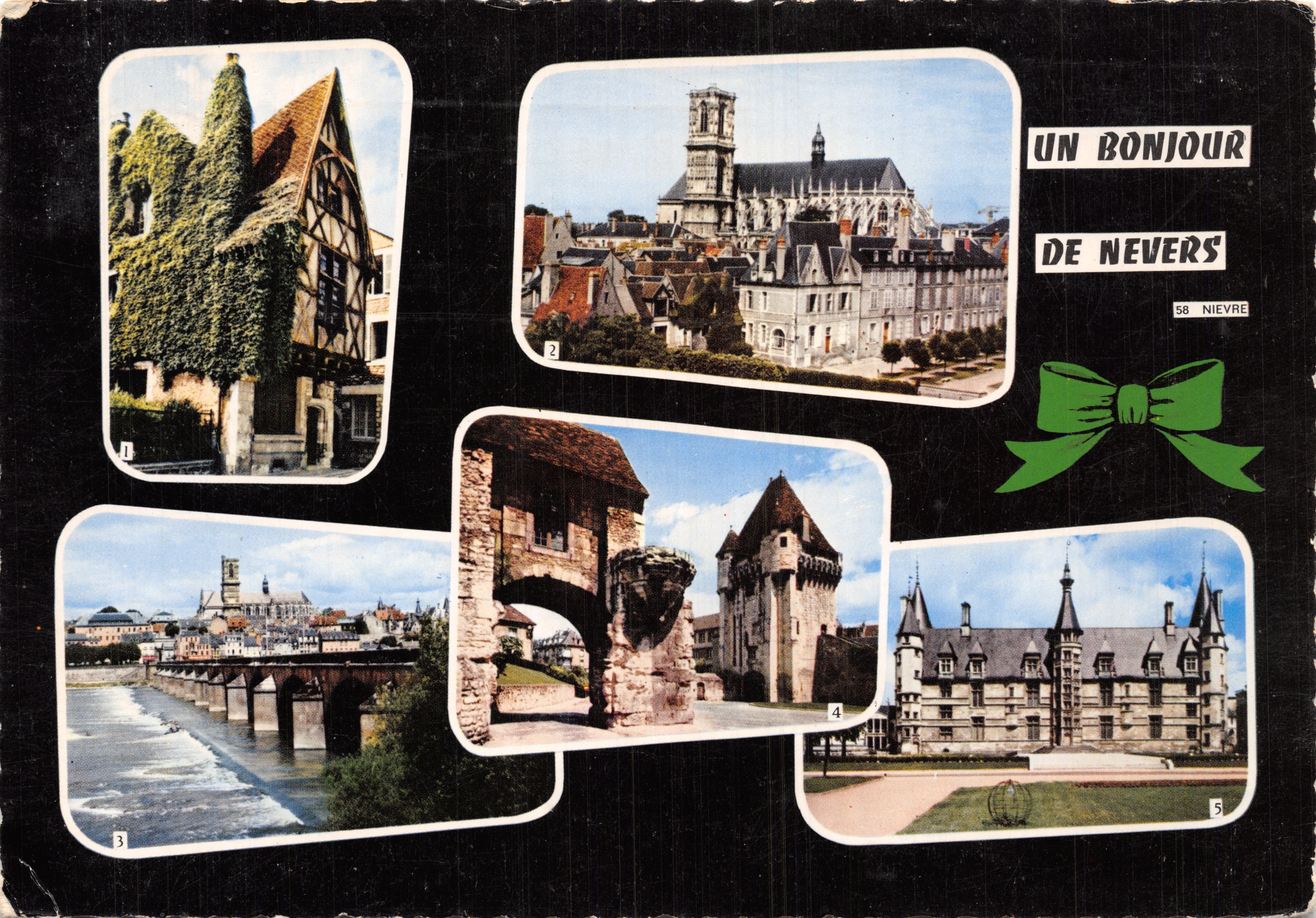 Nevers — vista panoramica con edificio storico e ponte — editore COMBIMER IMPRIMEUR (71. S. LE PELTICIM) — n. 58 NIEVRE