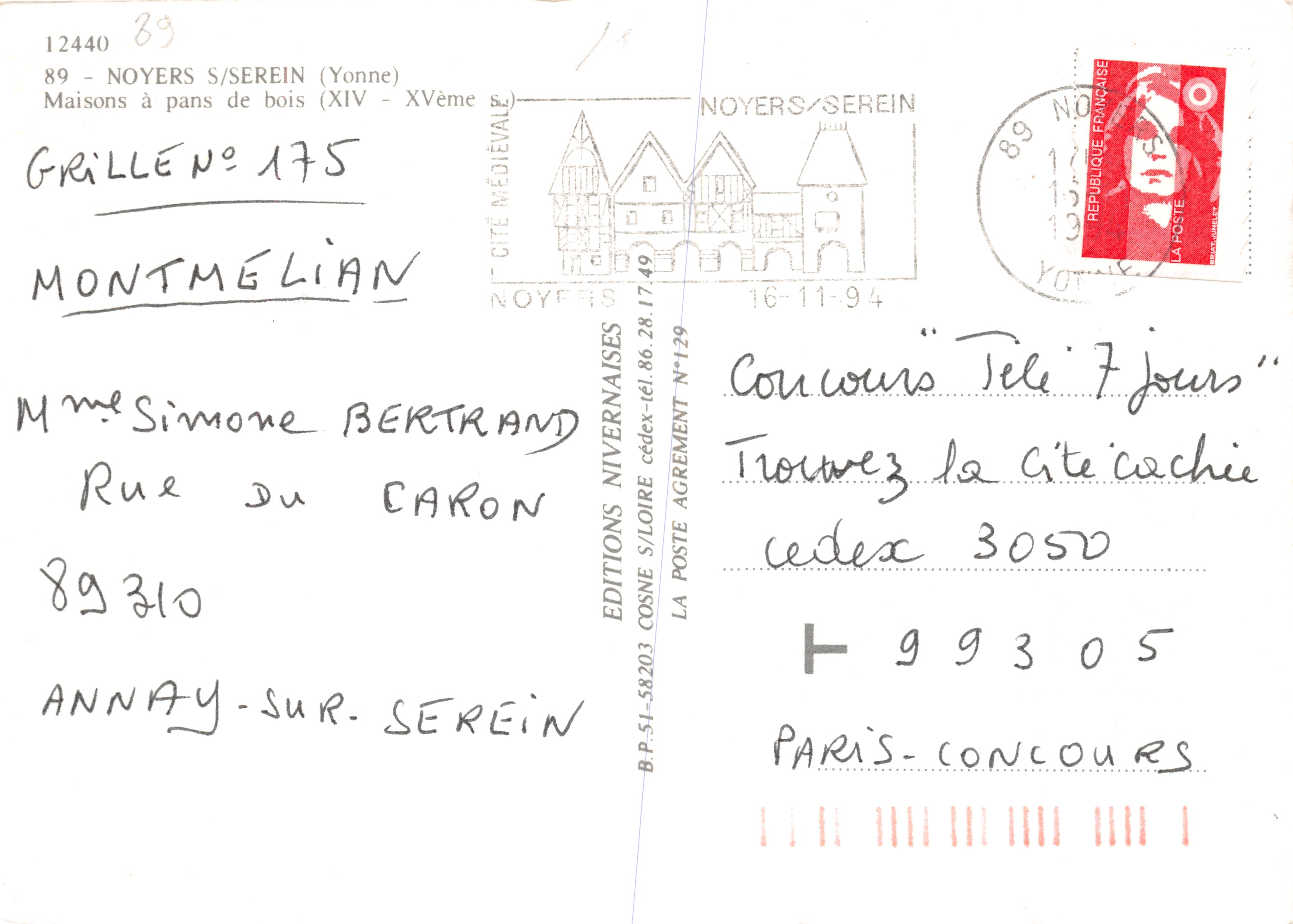 Noyers — Weergave onder de boog van de middeleeuwse stad — Éditions Cosne S/Loire — Achterkant