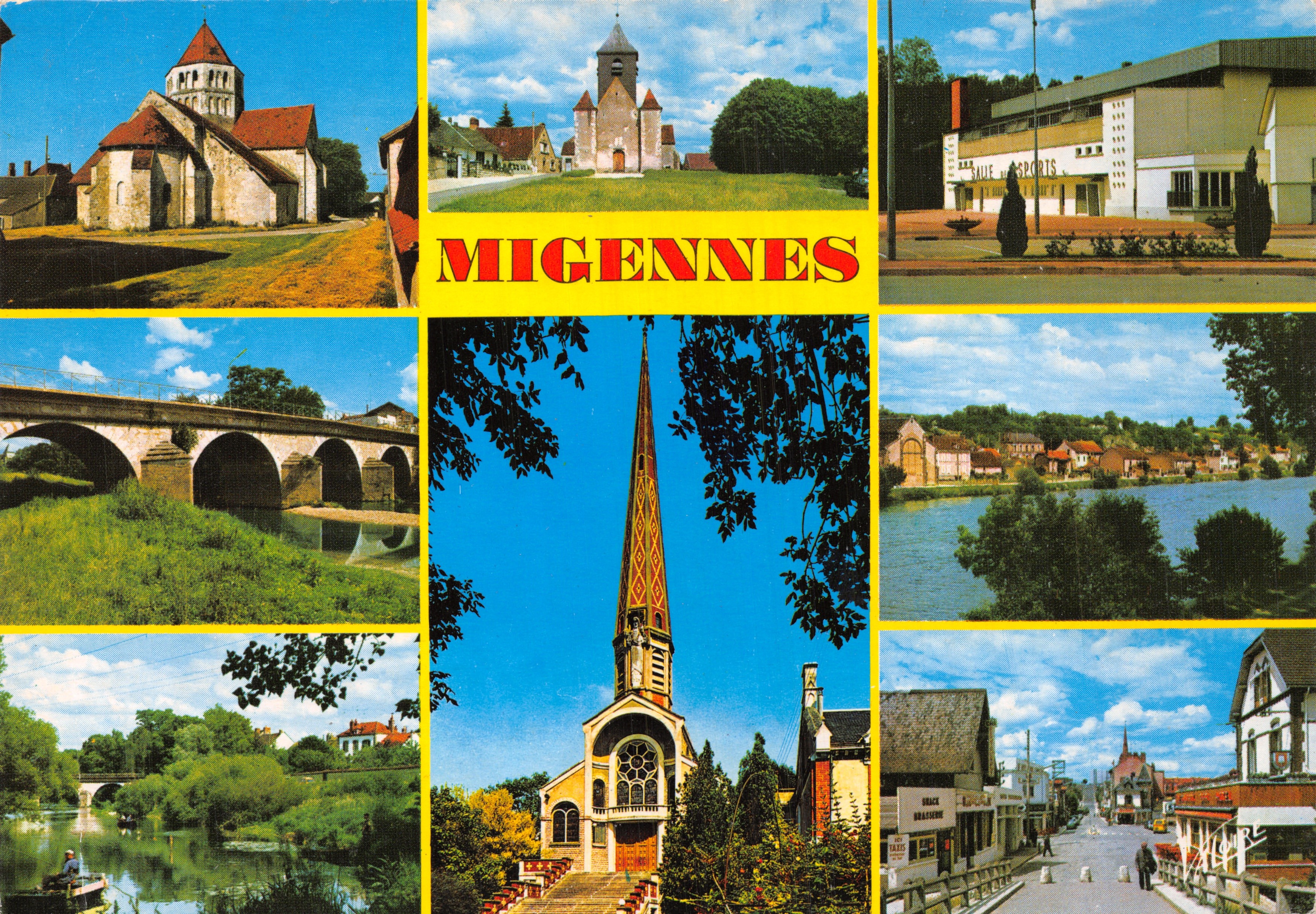 Migennes — vista panoramica con chiesa, ponte e palestra — Edizioni Valoire & Cie