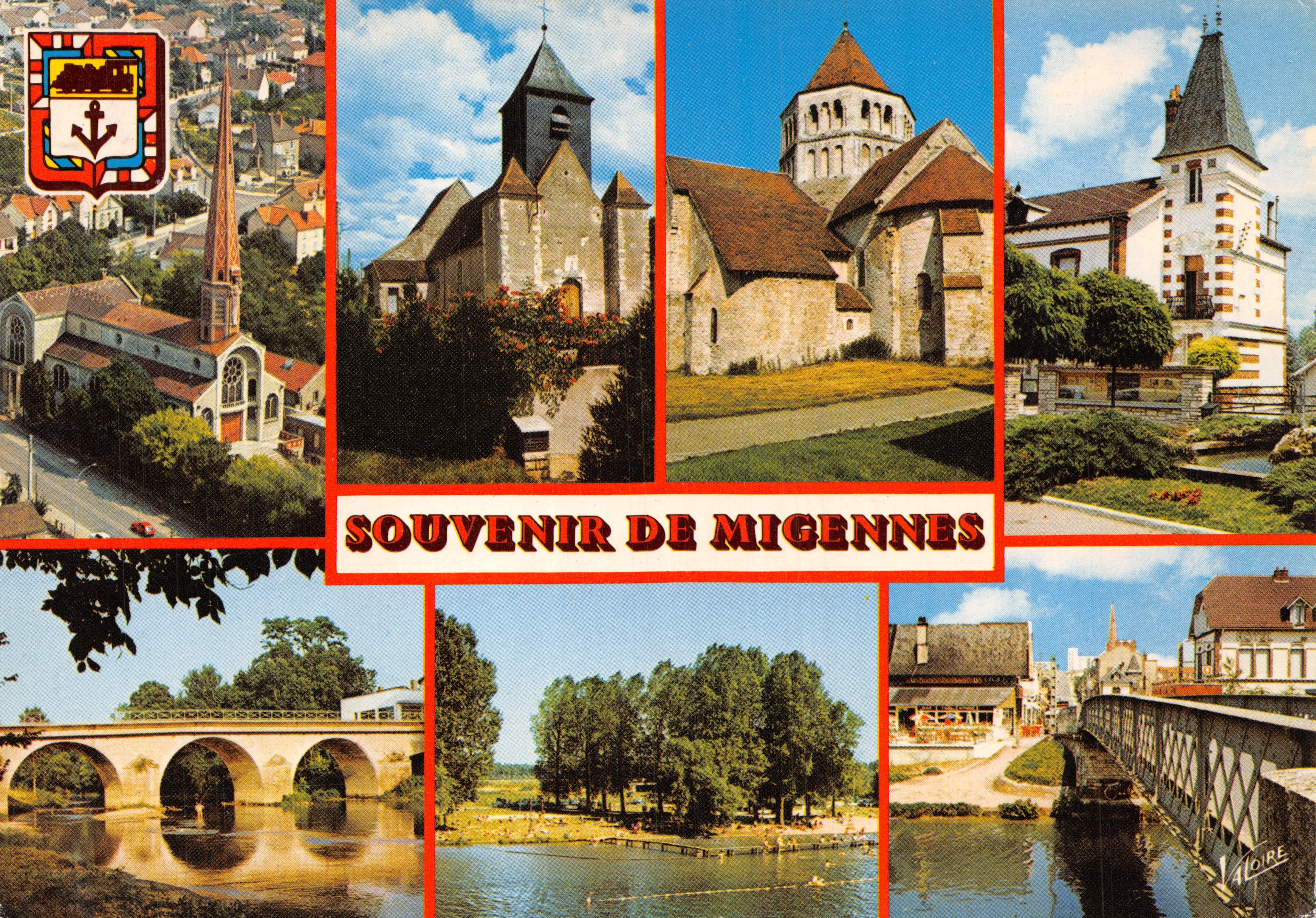 Migennes — vista panorámica con iglesia, castillo y puente — Éditions Valoire