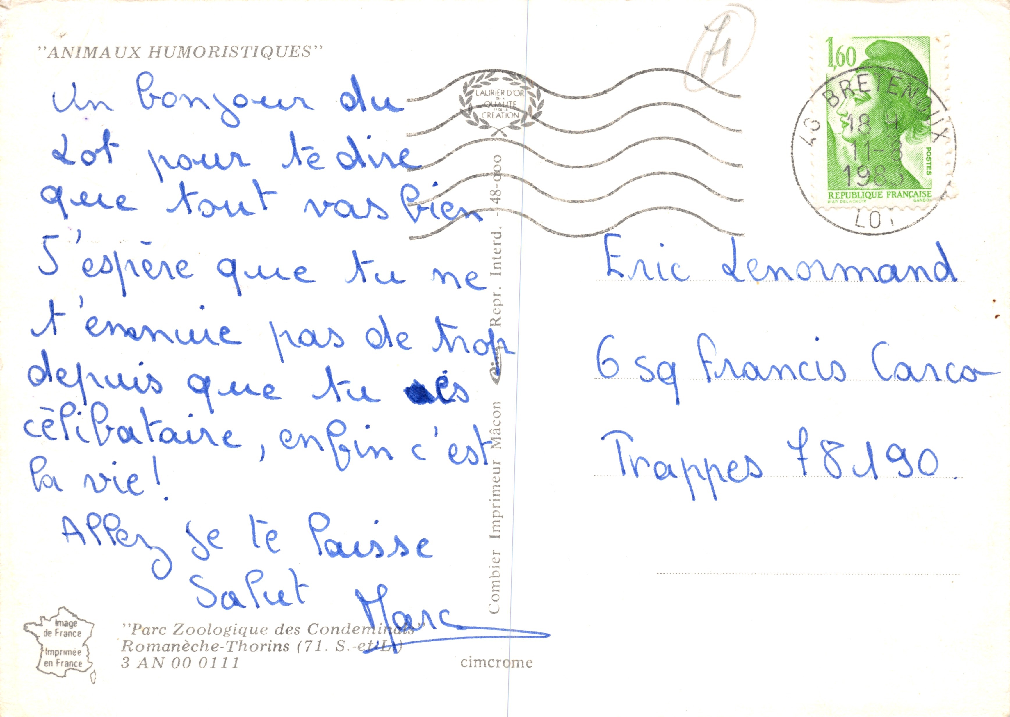 Cocodrilo — en una jaula — editor L'ABER D'OT CREATION, n.º 3 AN 00 0111 — Reverso