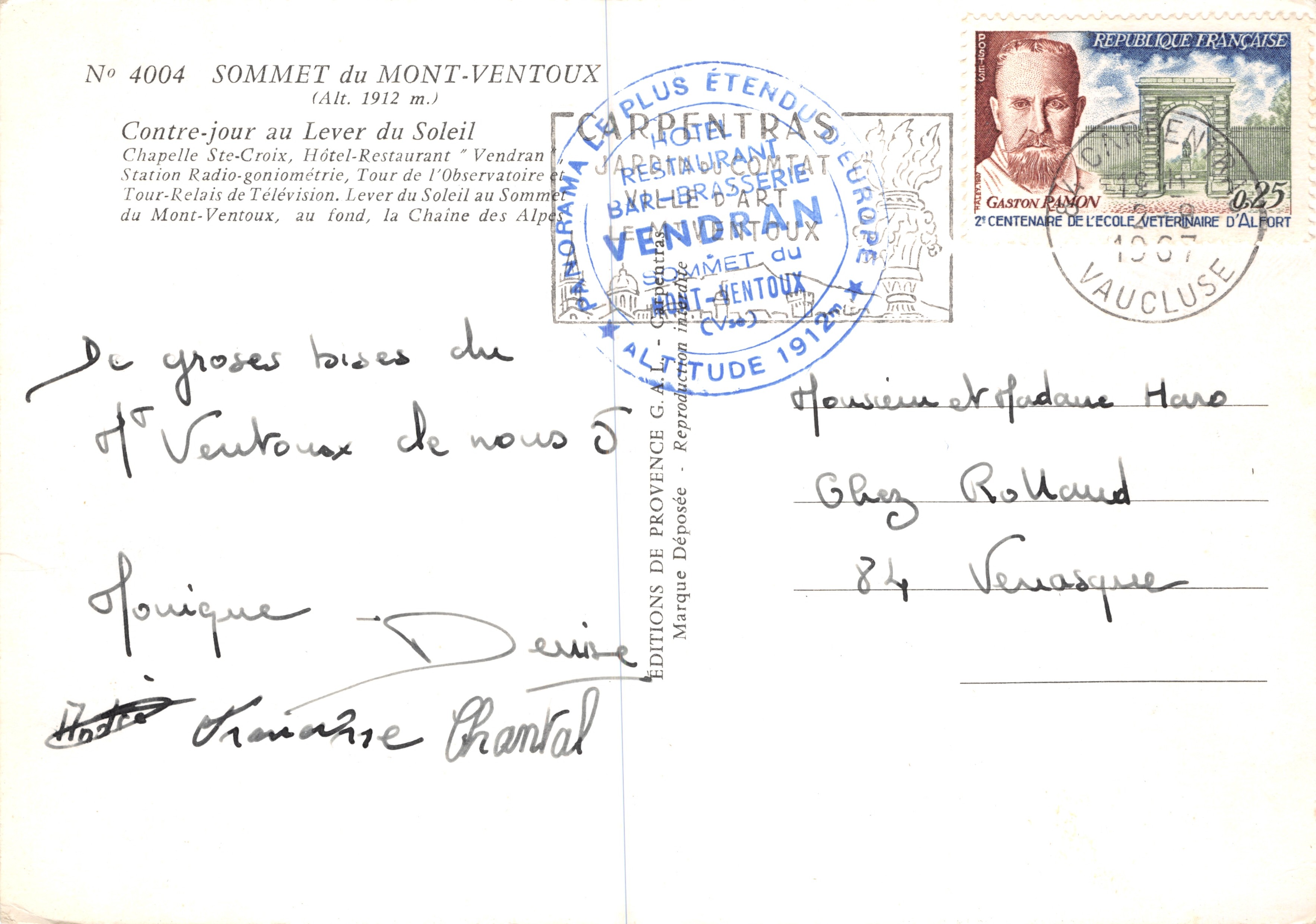 Mount Ventoux — summit with chapel, television tower and sunrise — Éditions de Provence, no. 4004 — Back