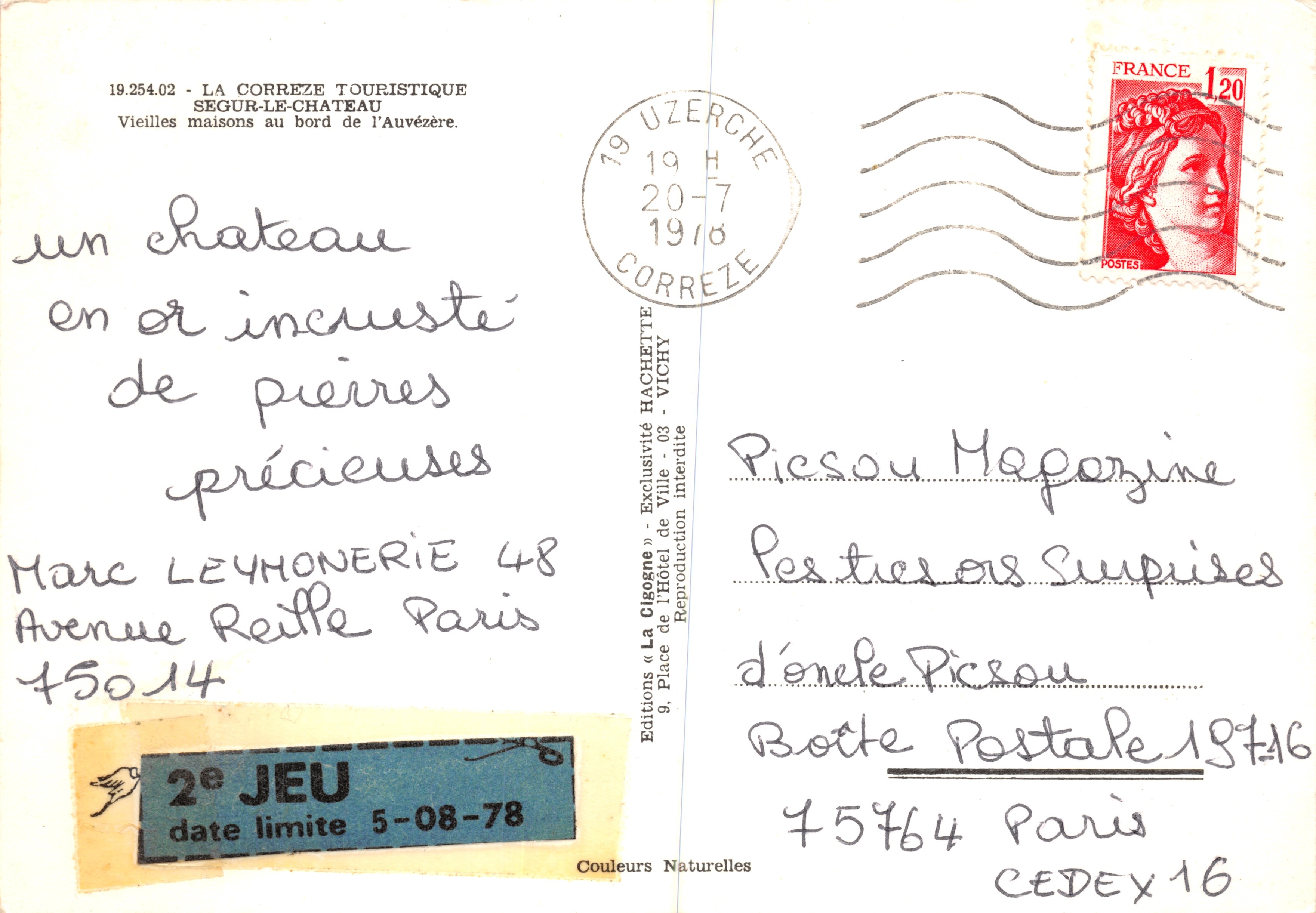 La Gigoigne — case antiche lungo l'Auvézère — Éditions La Corrèze Touristique — Verso