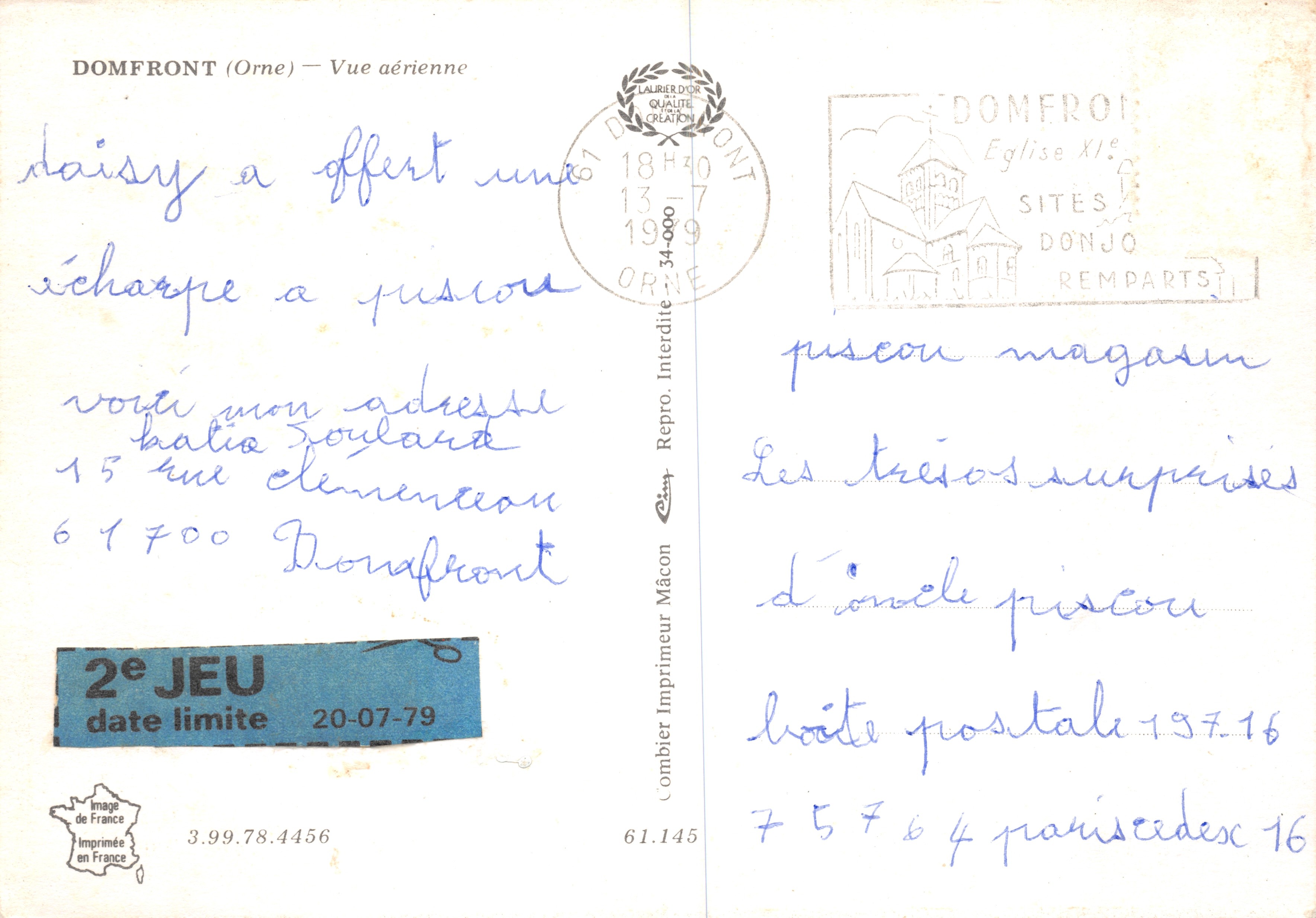 Domfront (Orne) — Vista aerea — Stampa di Repro. Interdit Mâcon — Verso