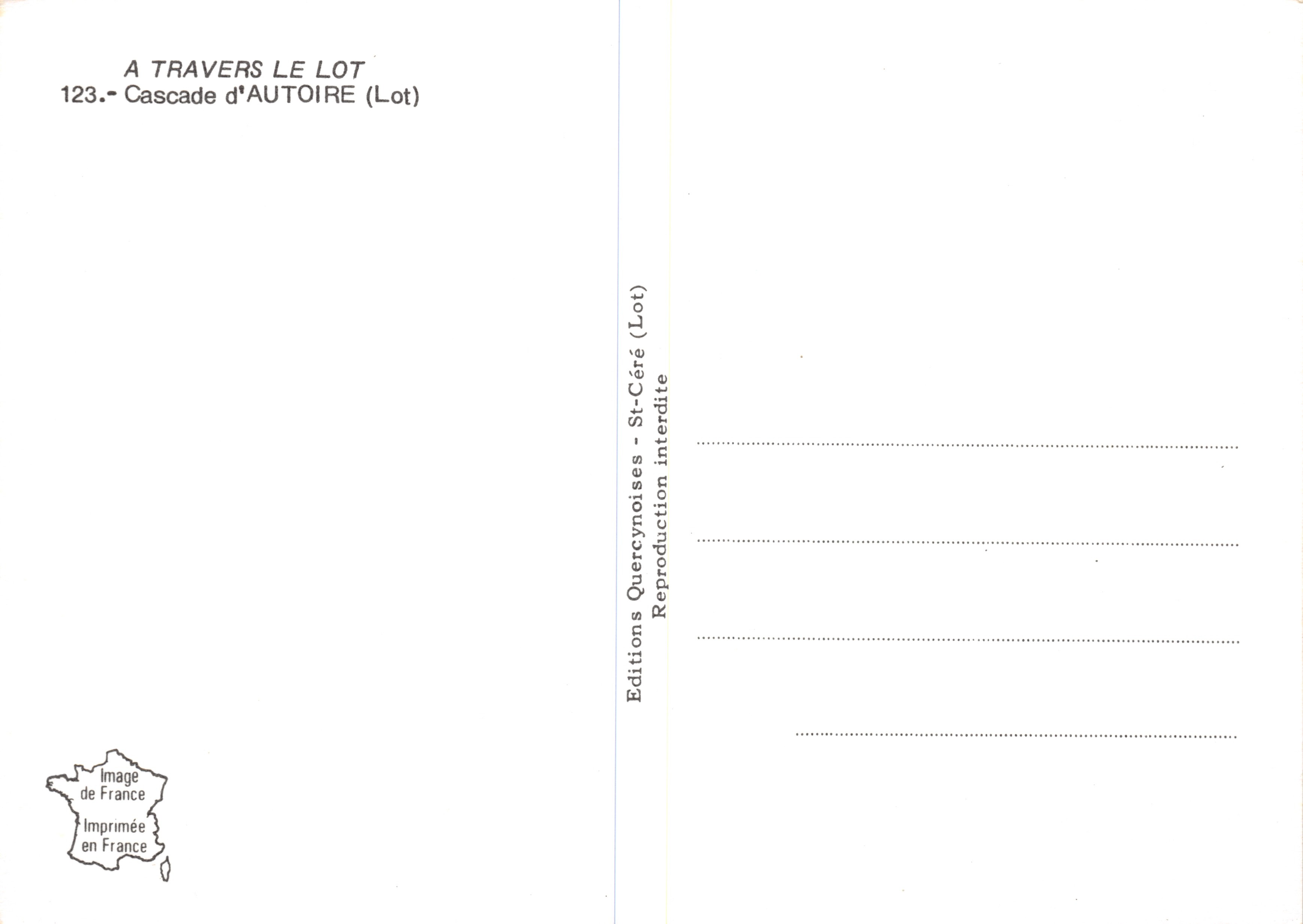 Cascade d'AUTOIRE — cascade en forêt — éditeur Editions Quercynoises, n° 123 — Verso