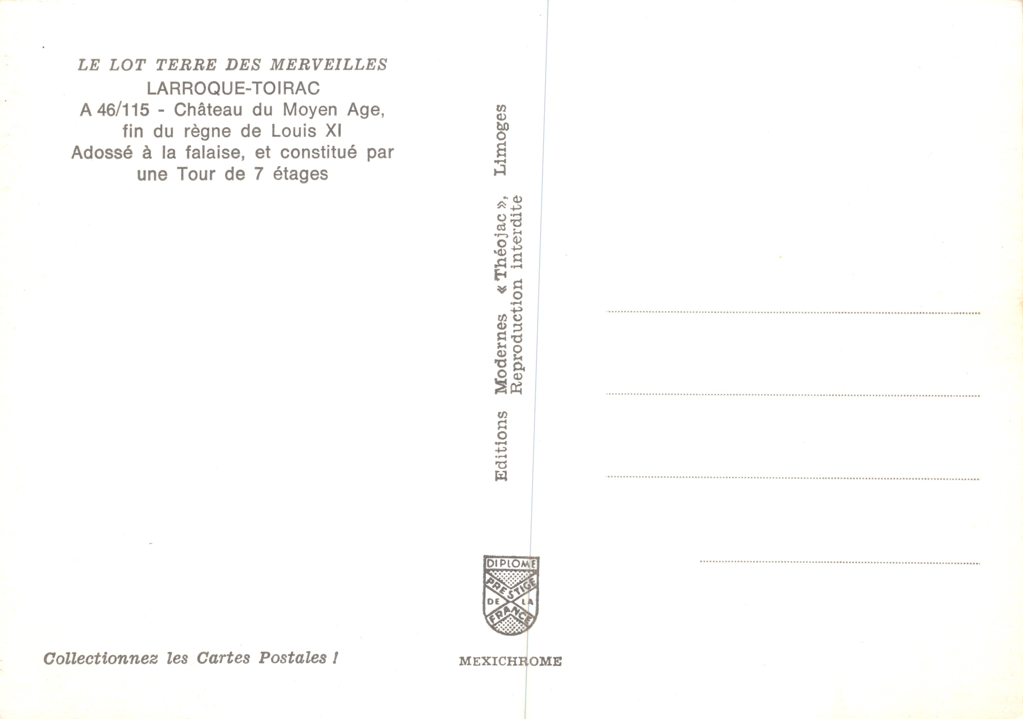 Larroque-Toirac — Mittelalterliches Schloss an einer Klippe, bestehend aus einer siebenstöckigen Turm — Verlag IRIS — Rückseite