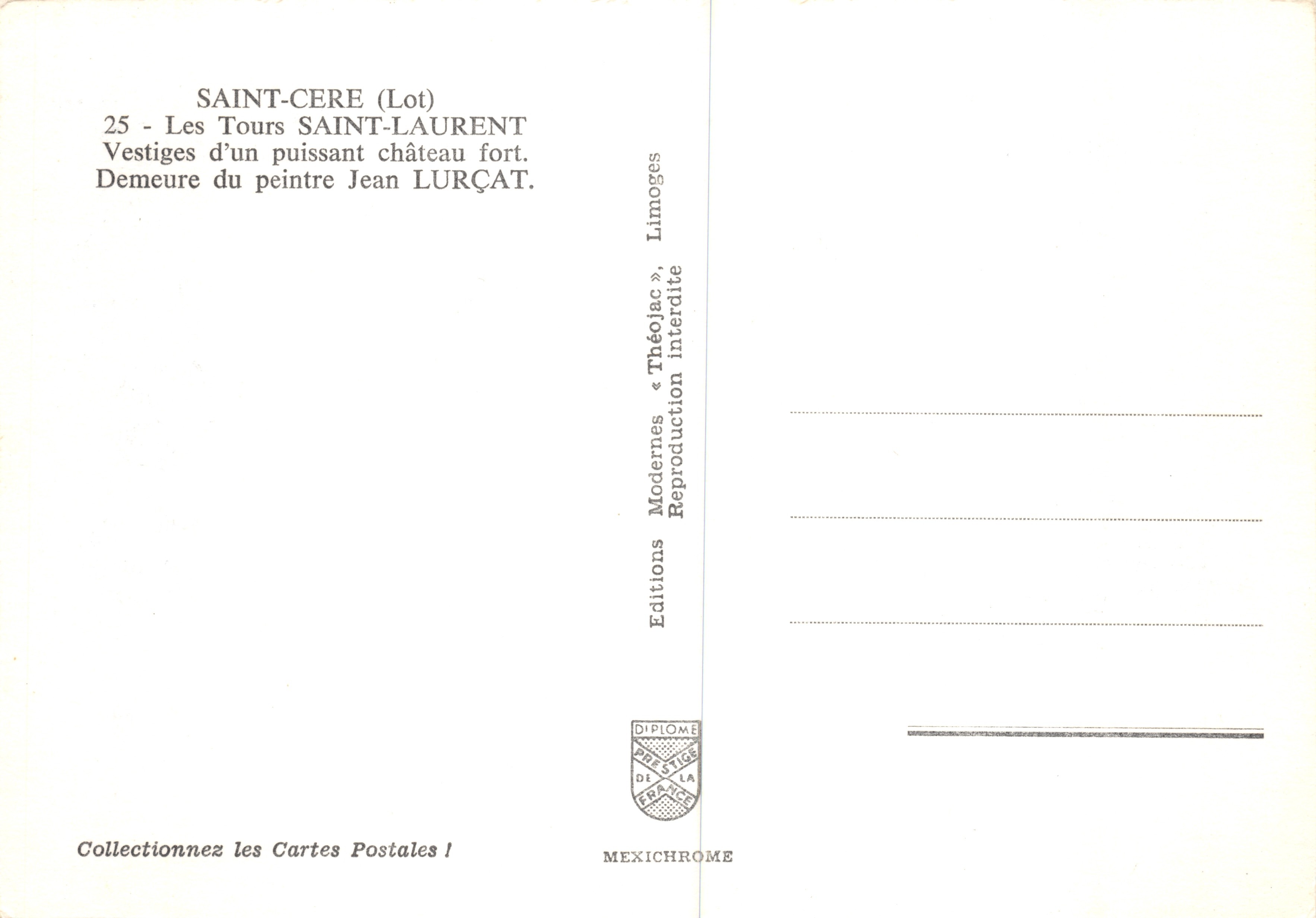 Saint-Céré (Lot) — vestigi del castello forte di Jean Lurçat — editore IRIS — Verso