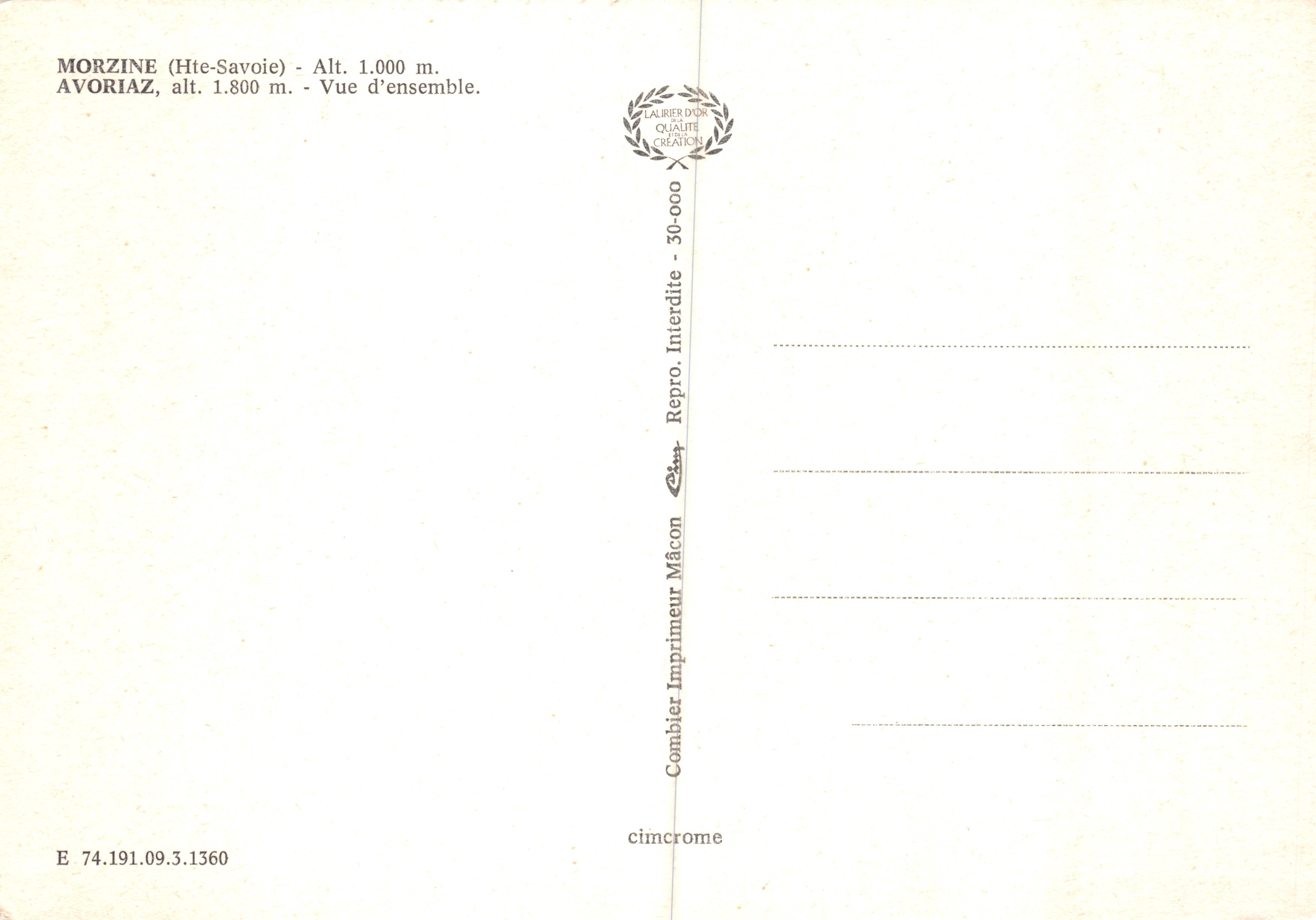 Avoriaz — autofreie Station — Verlag Averiaz L800 — Rückseite