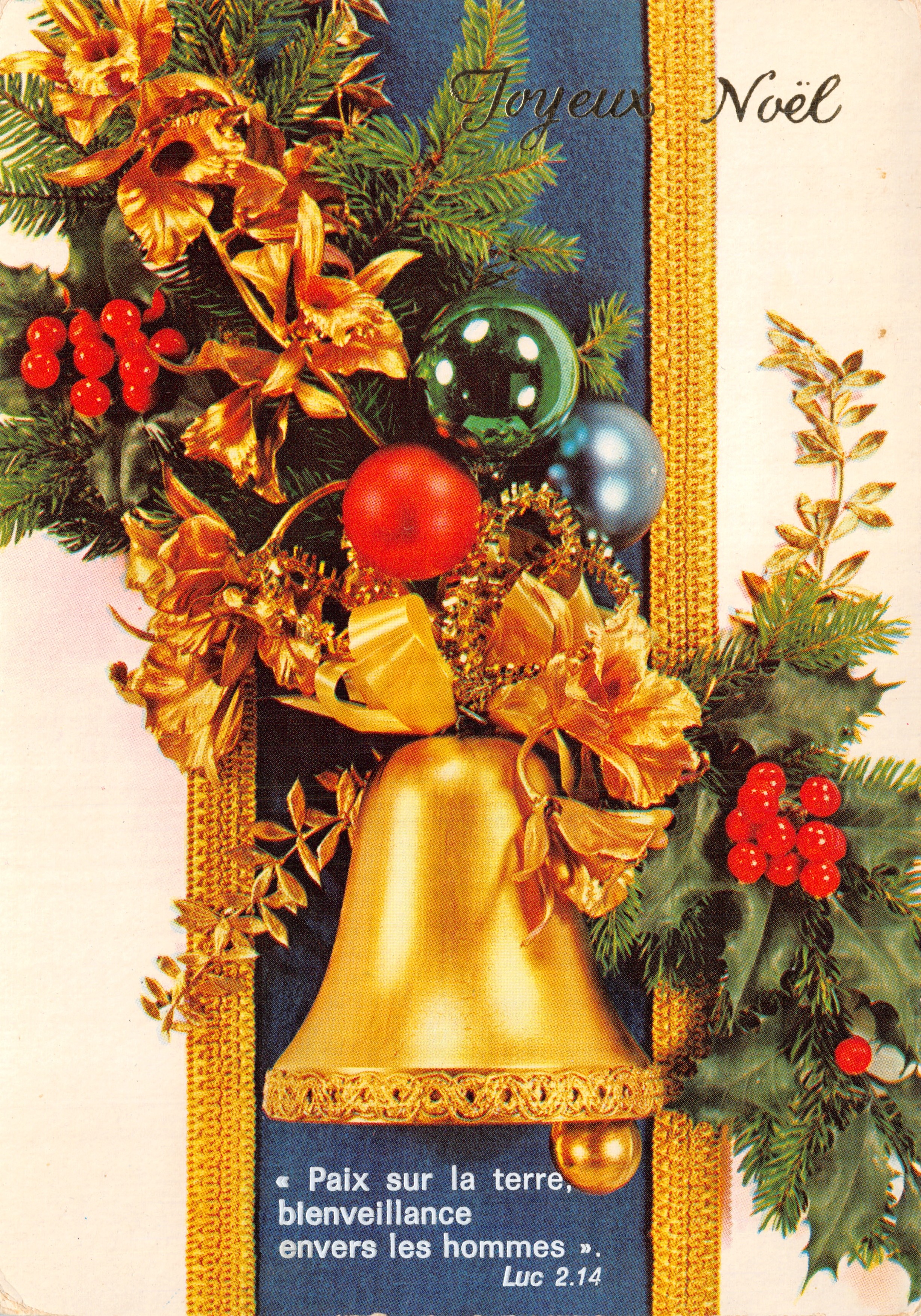 Christmas bouquet — golden bell and decorations — printed by Stampa in Italia