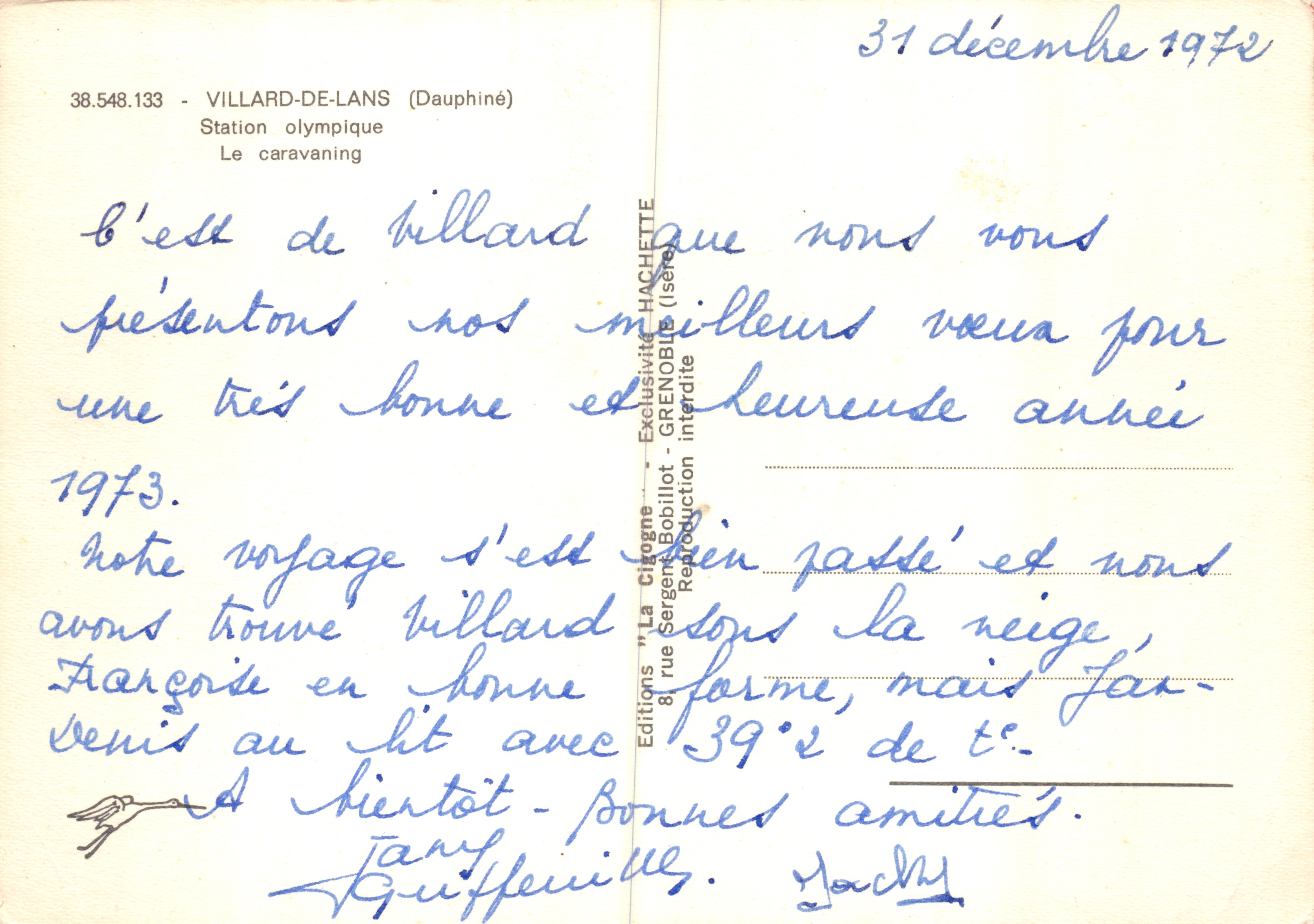 Villard-de-Lans — Station olympique et caravanning — Éditeur La Cigogne — Verso