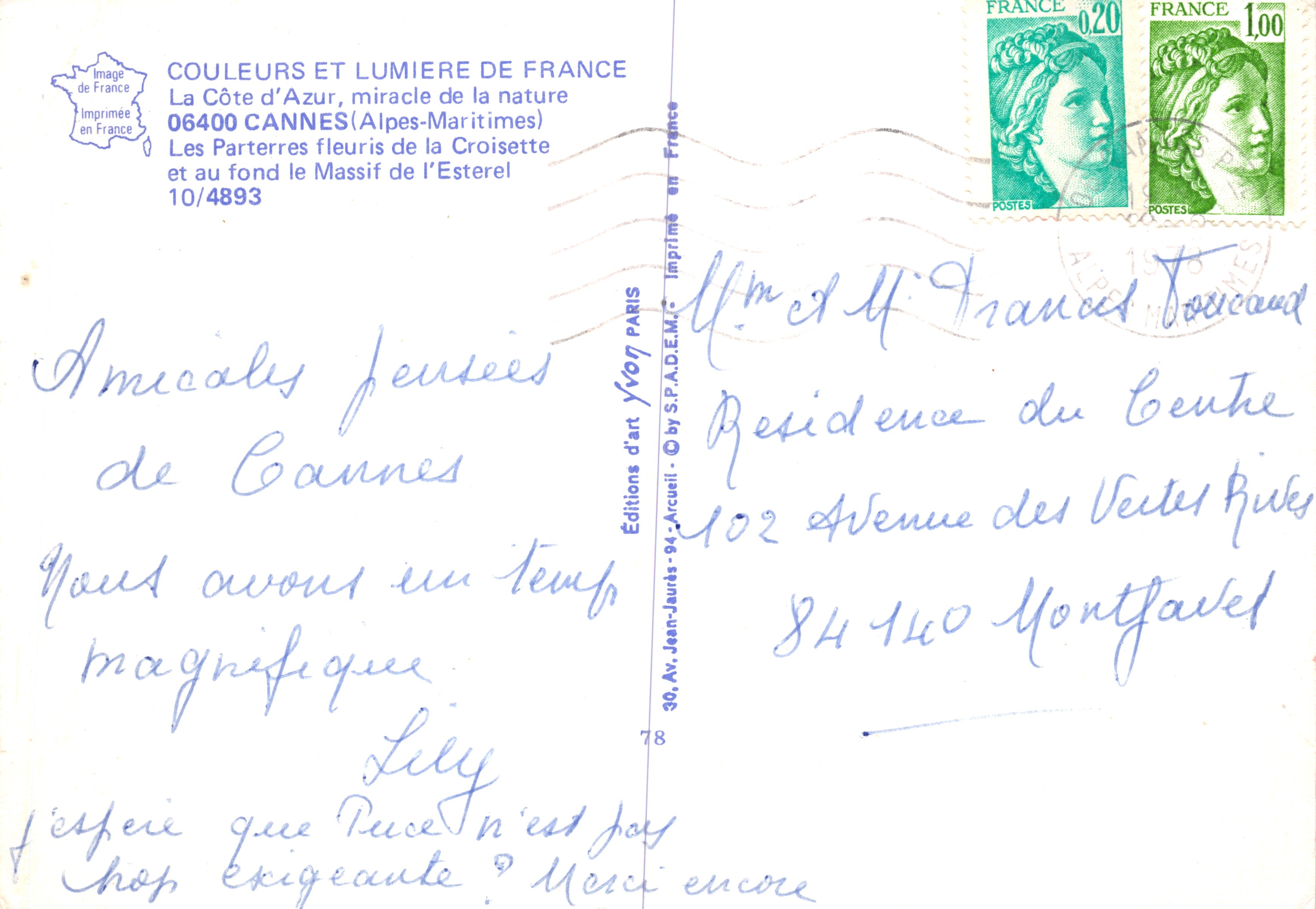 Parterres floridos de la Croisette — Cannes — Ediciones de arte Arcueil — Reverso