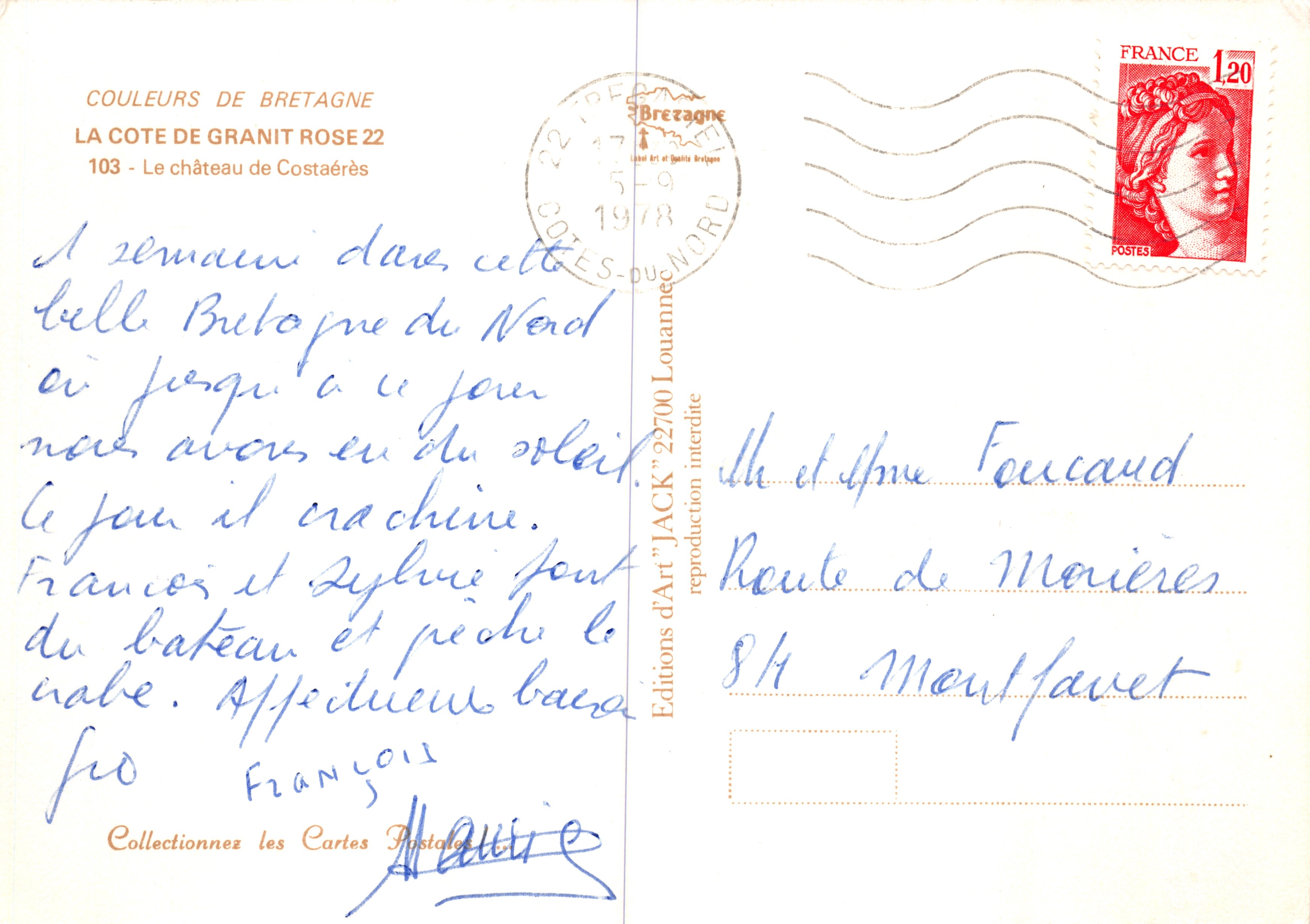 Le château de Costaërès — île rocheuse en Bretagne — Éditions d'Art 'JACK' n°103 — Verso
