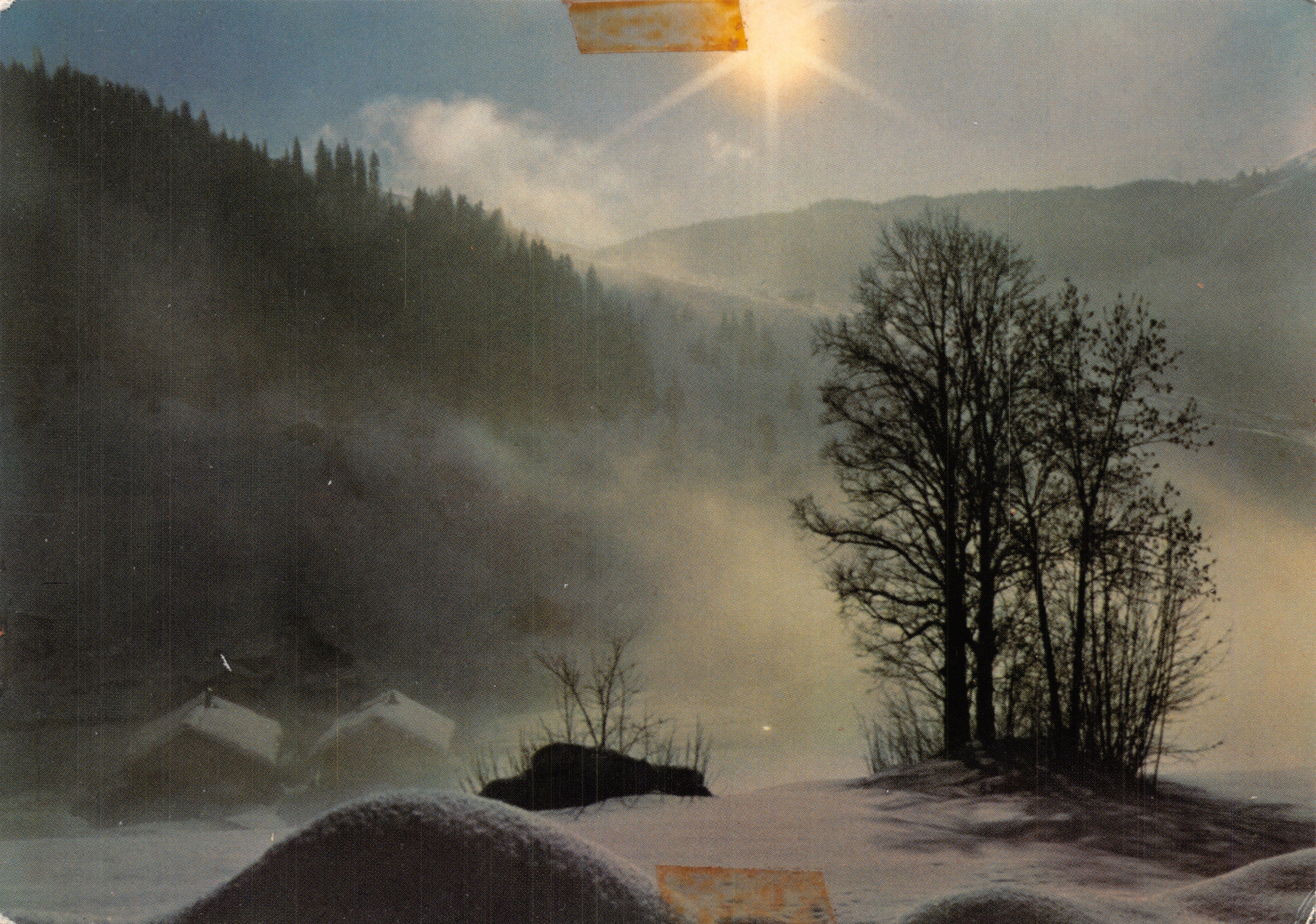 Winter in Savoie — view of snow-covered mountain with forest and cottage — Edition G. Rossat-Mignot