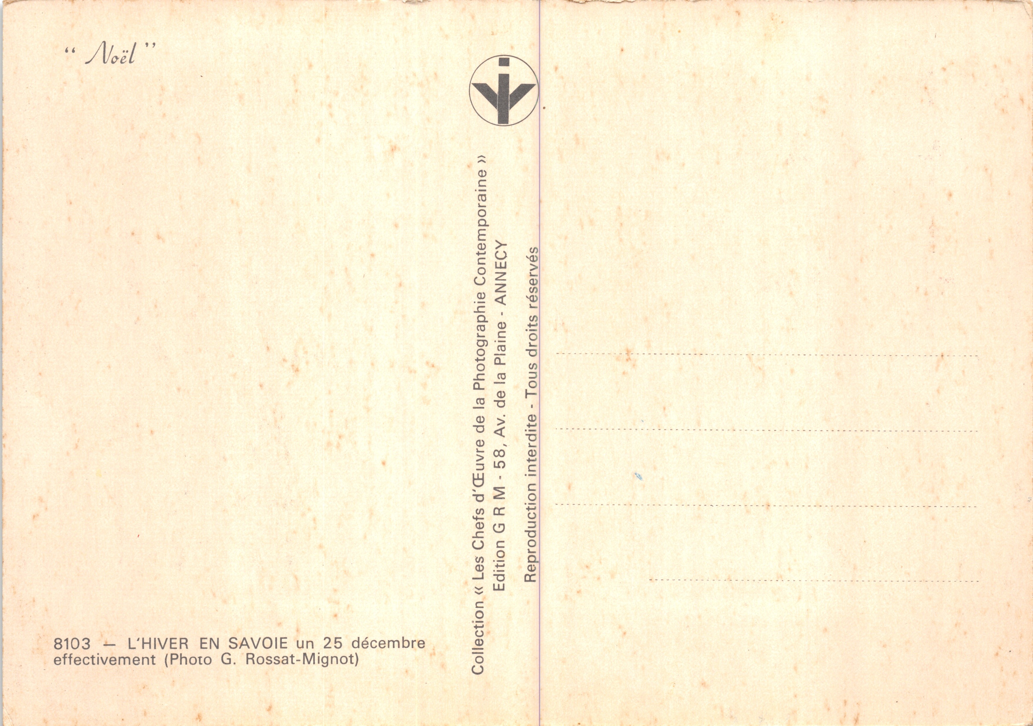 Winter in Savoie — view of snow-covered mountain with forest and cottage — Edition G. Rossat-Mignot — Back
