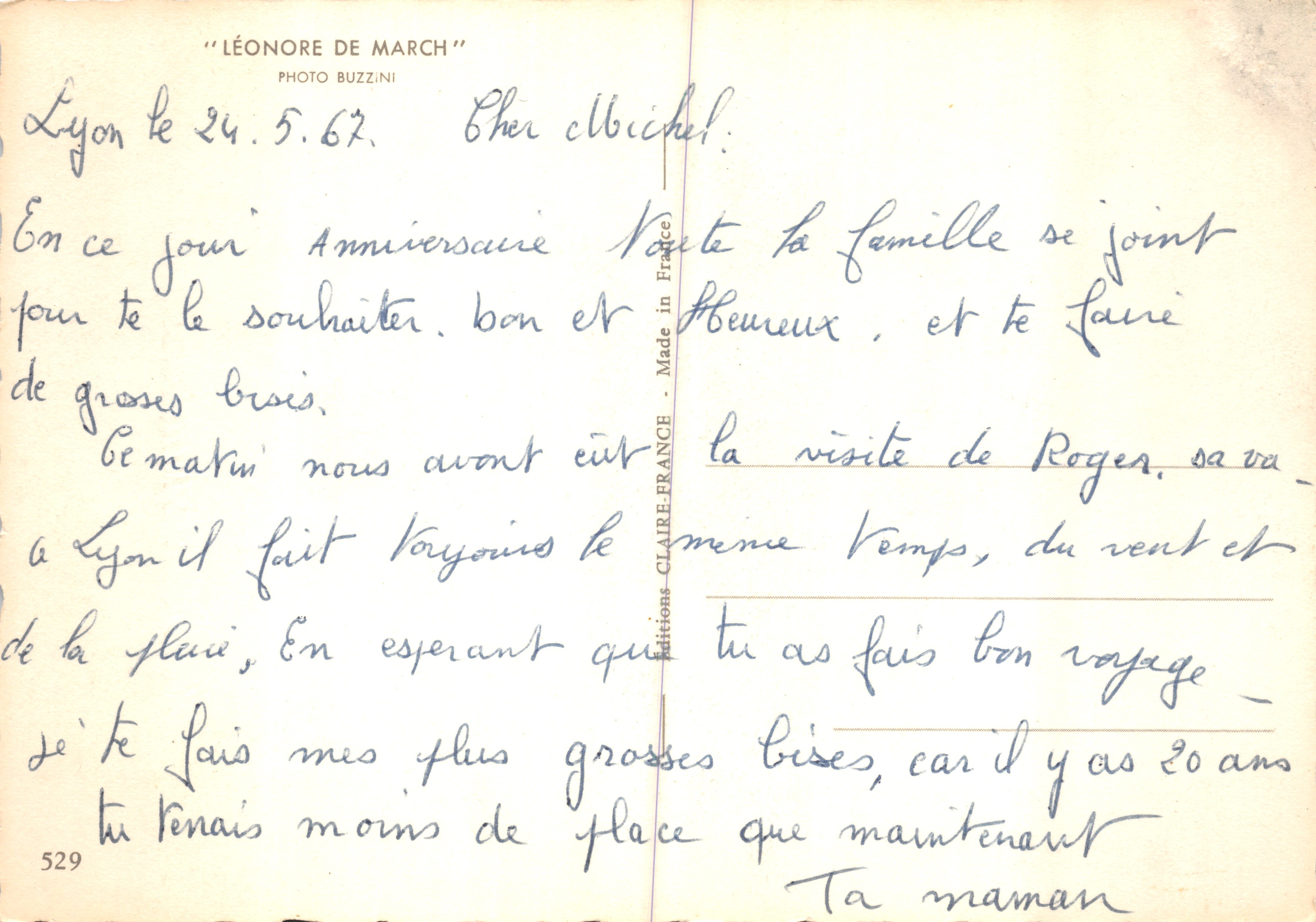 Rosa roja — acercamiento a la flor — editor 'LÉONORE DE MARCH' y n.º 529 — Reverso