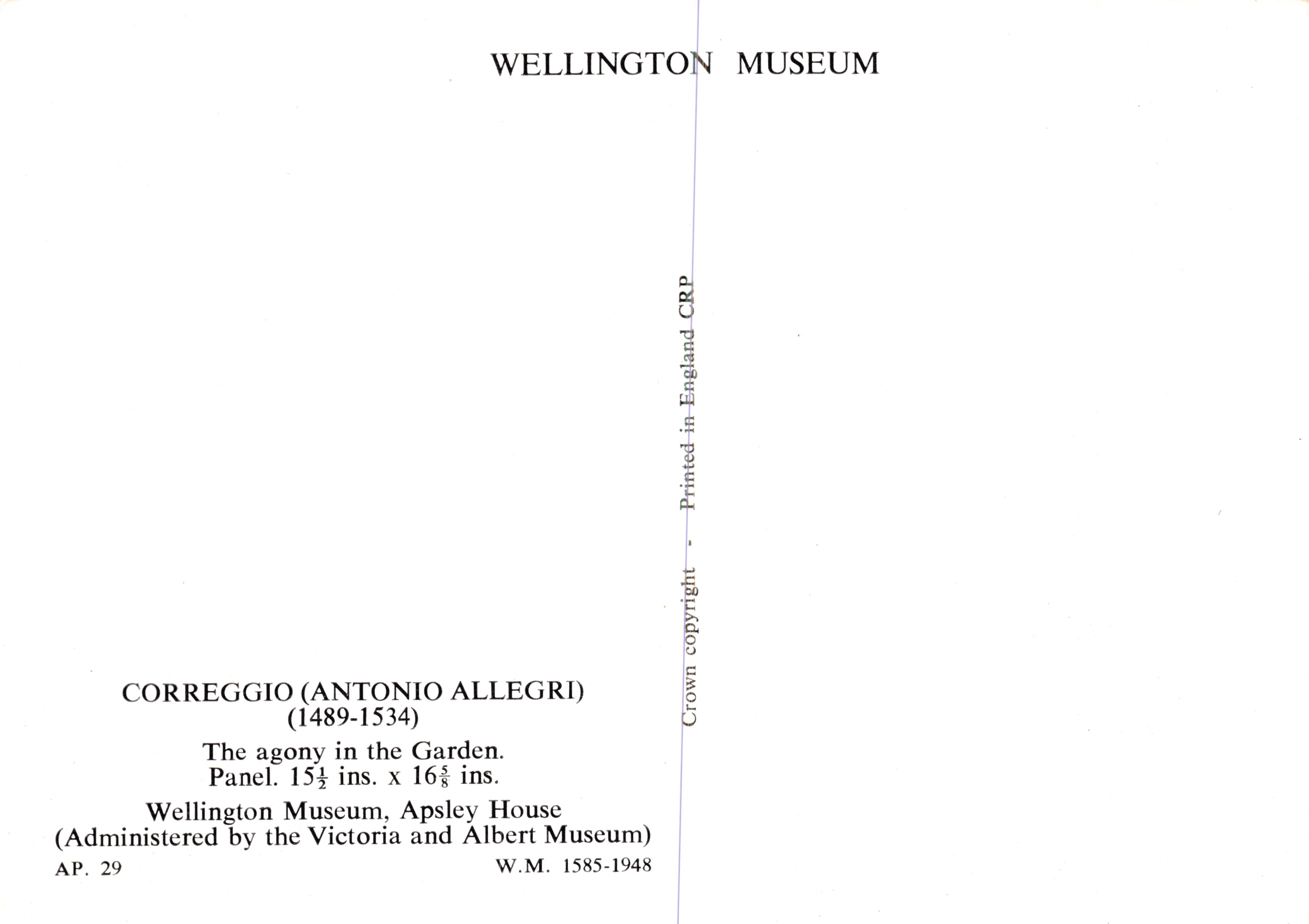 L'Agonia nel Giardino — Corrège (Antonio Allegri) — Wellington Museum — Verso