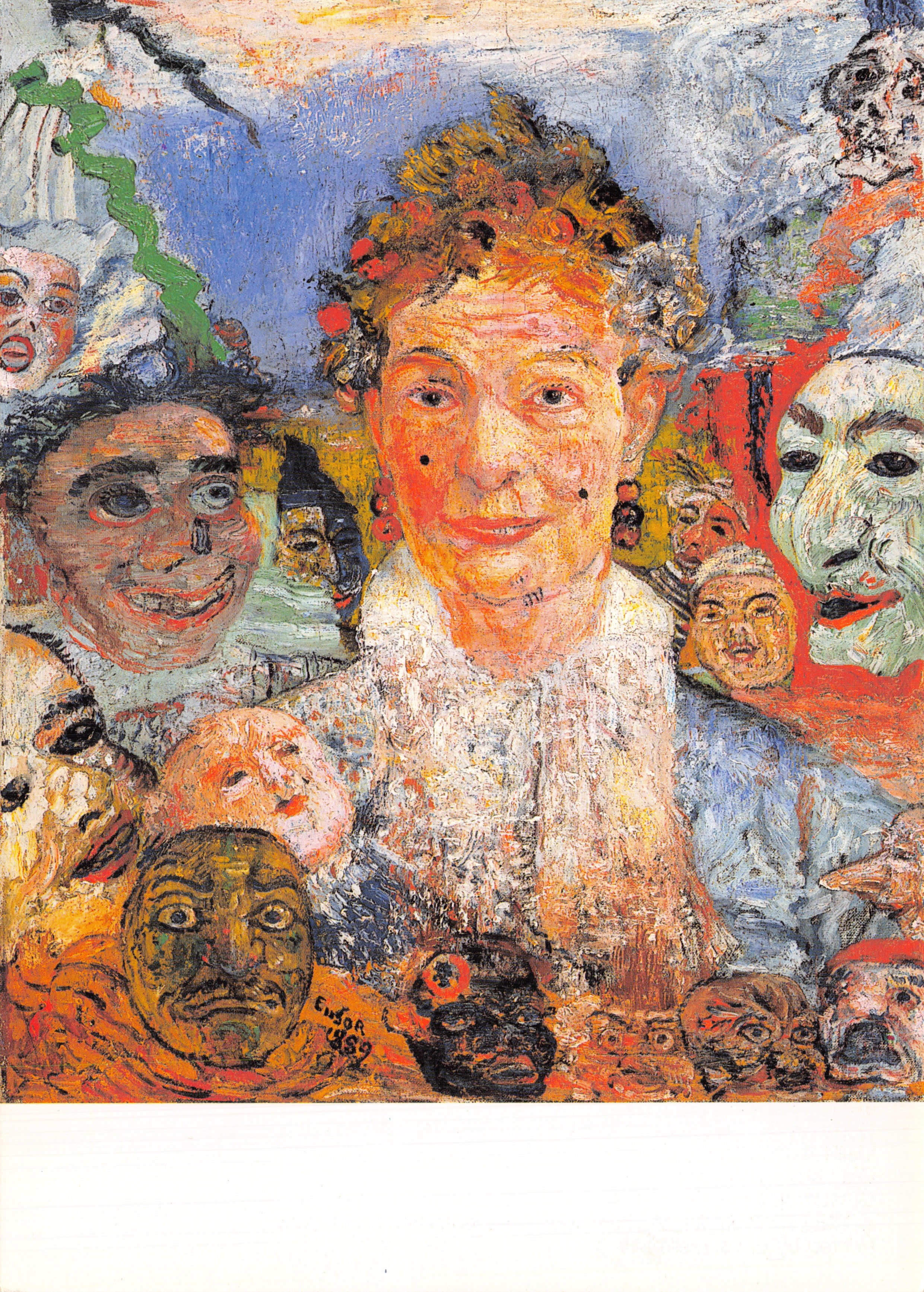 James Ensor — Vieille Dame aux Masques — imprimé sur la carte par L. Vanmelle N.V.