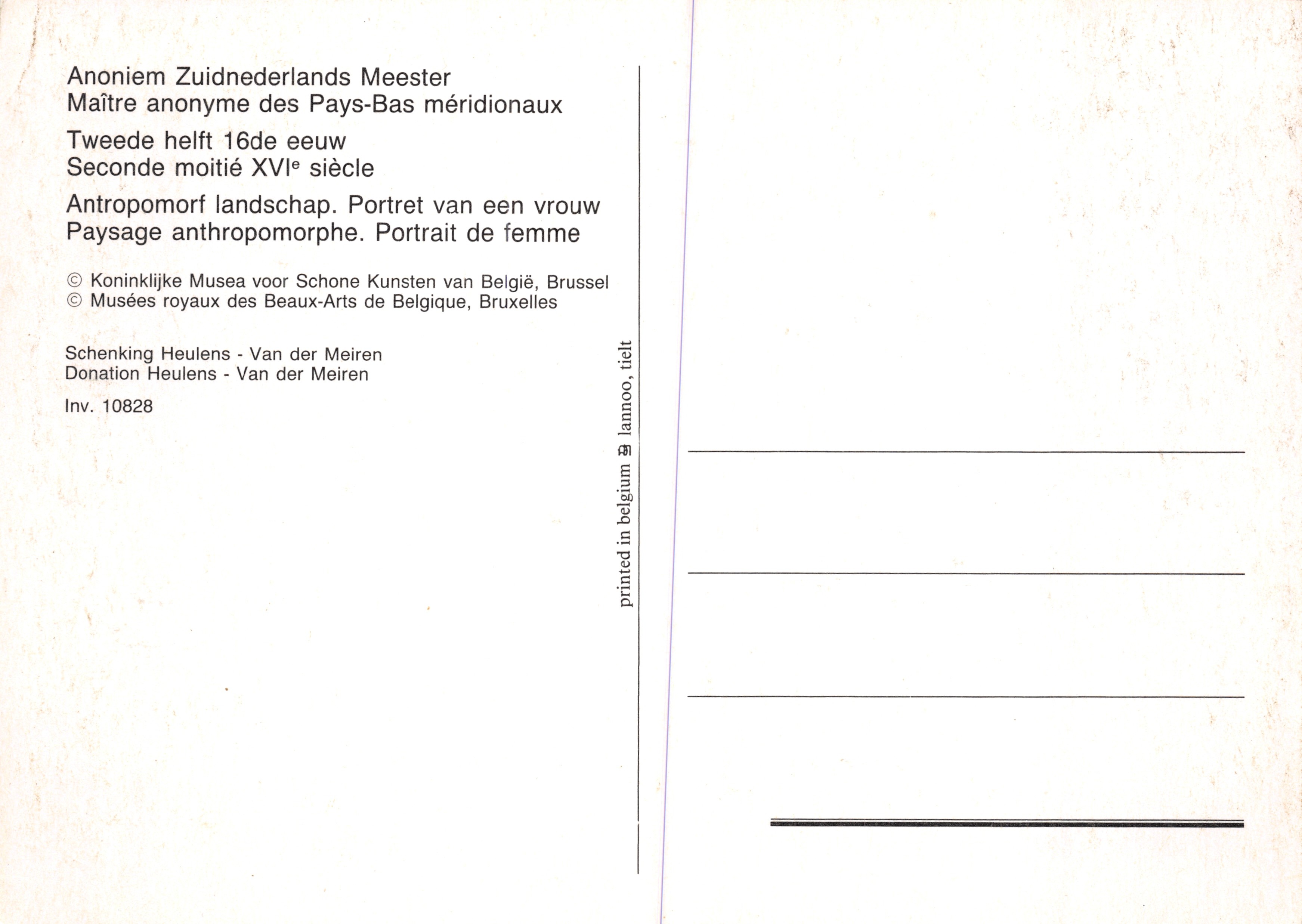 Paesaggio antropomorfo — opera di un maestro anonimo dei Paesi Bassi meridionali, seconda metà del XVI secolo — editore Schenking Heulens - Van der Meiren, numero d'inventario 10828 — Verso