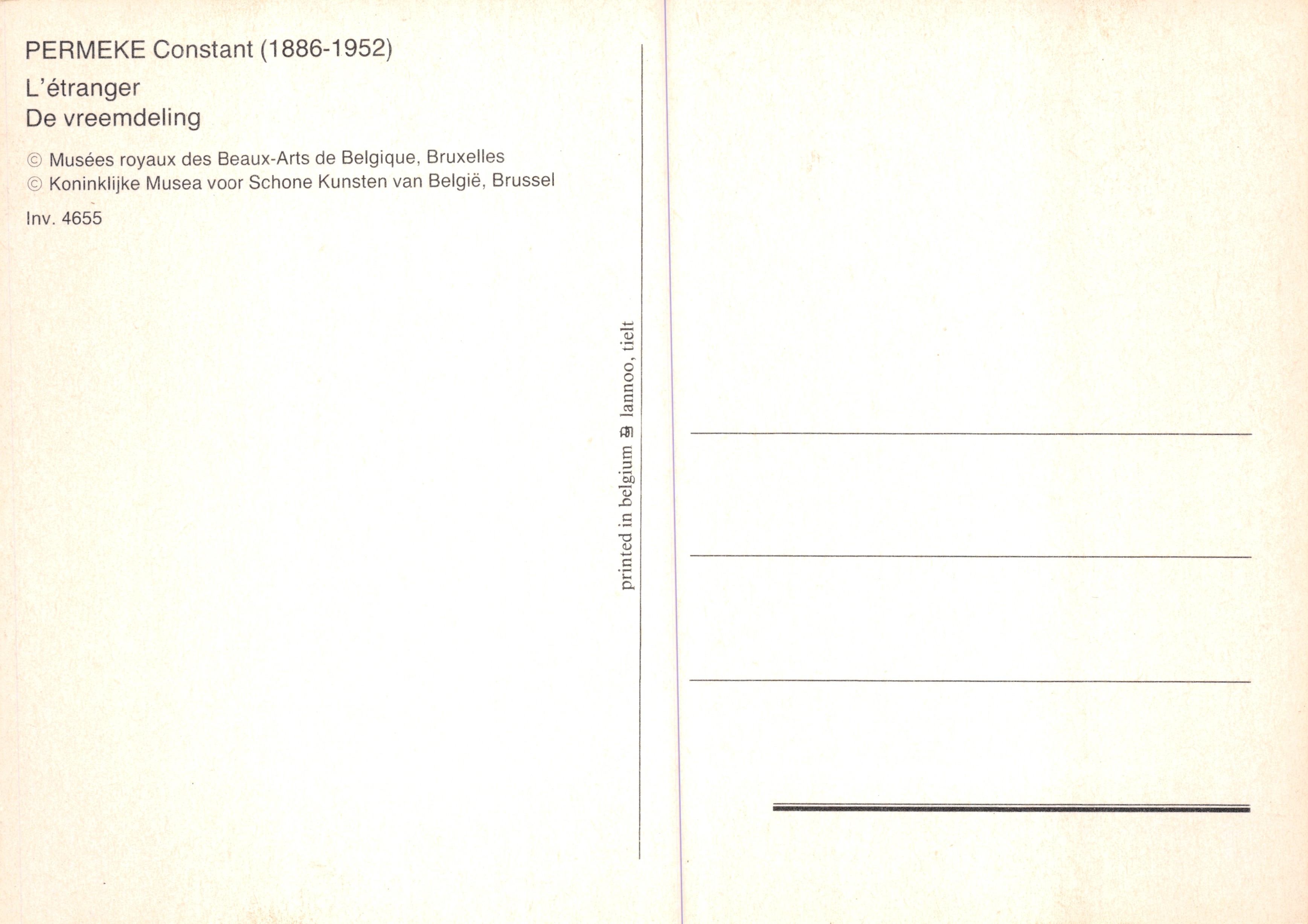 L'étranger — scène intérieure avec groupe de personnages — PERMEKE Constant (1886-1952) / Inv. 4655 — Reverso