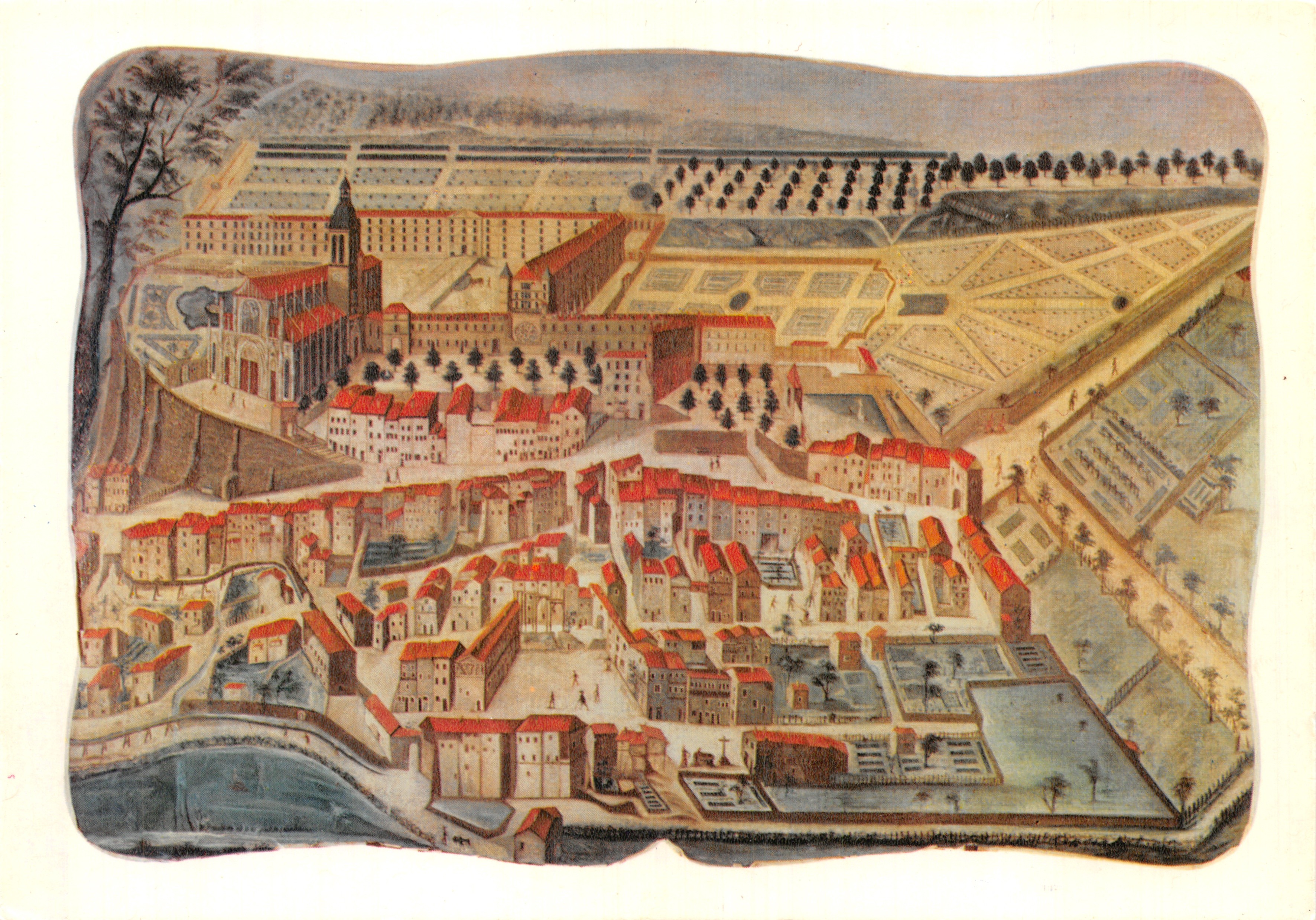 Saint-Antoine (Isère) — Antiguo plano de la Abadía de Saint-Antoine — Impresor Combier, Mâcon