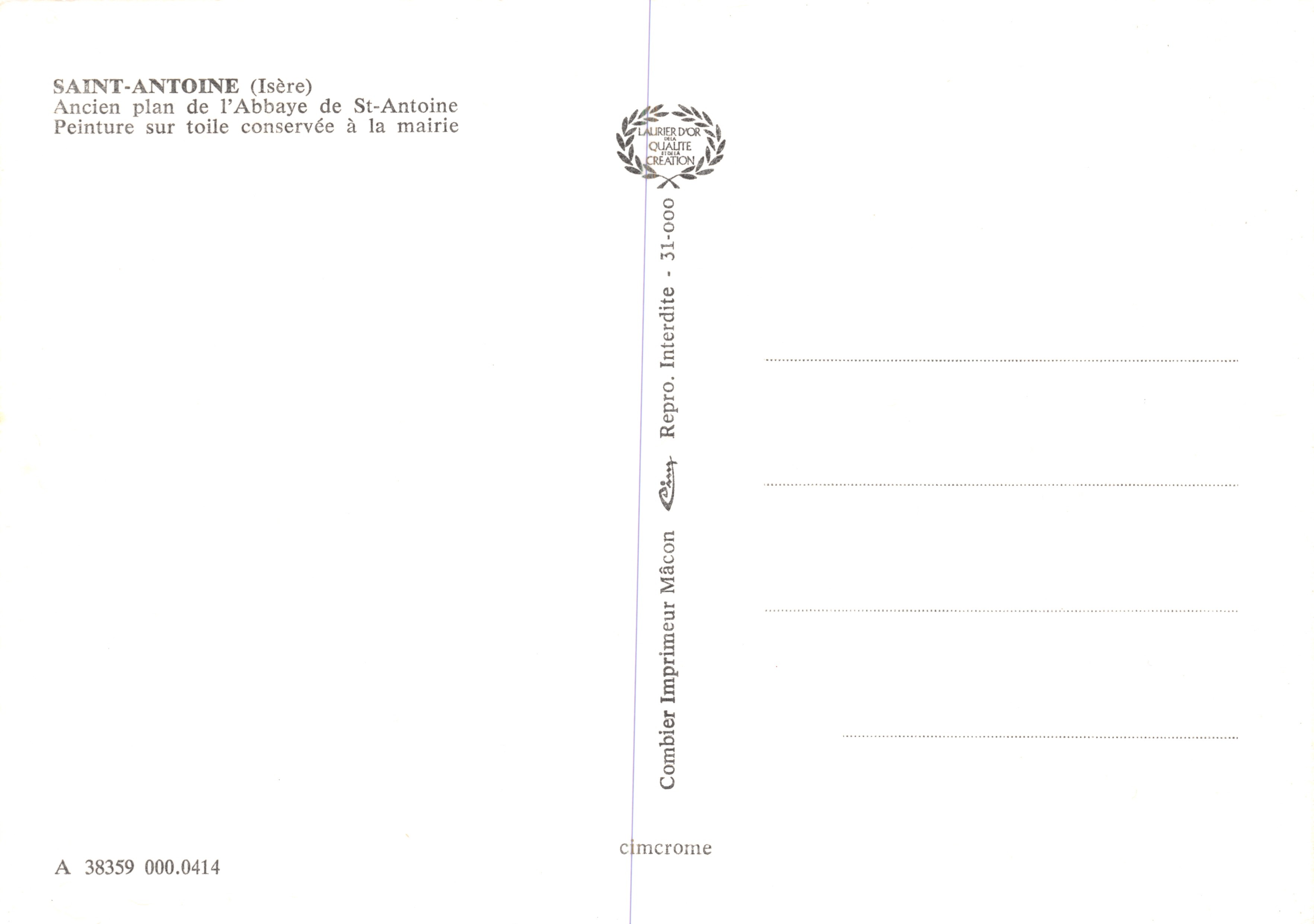 Saint-Antoine (Isère) — Plano antiguo de la Abadía de Saint-Antoine — Editor Comblier, Mâcon — Reverso
