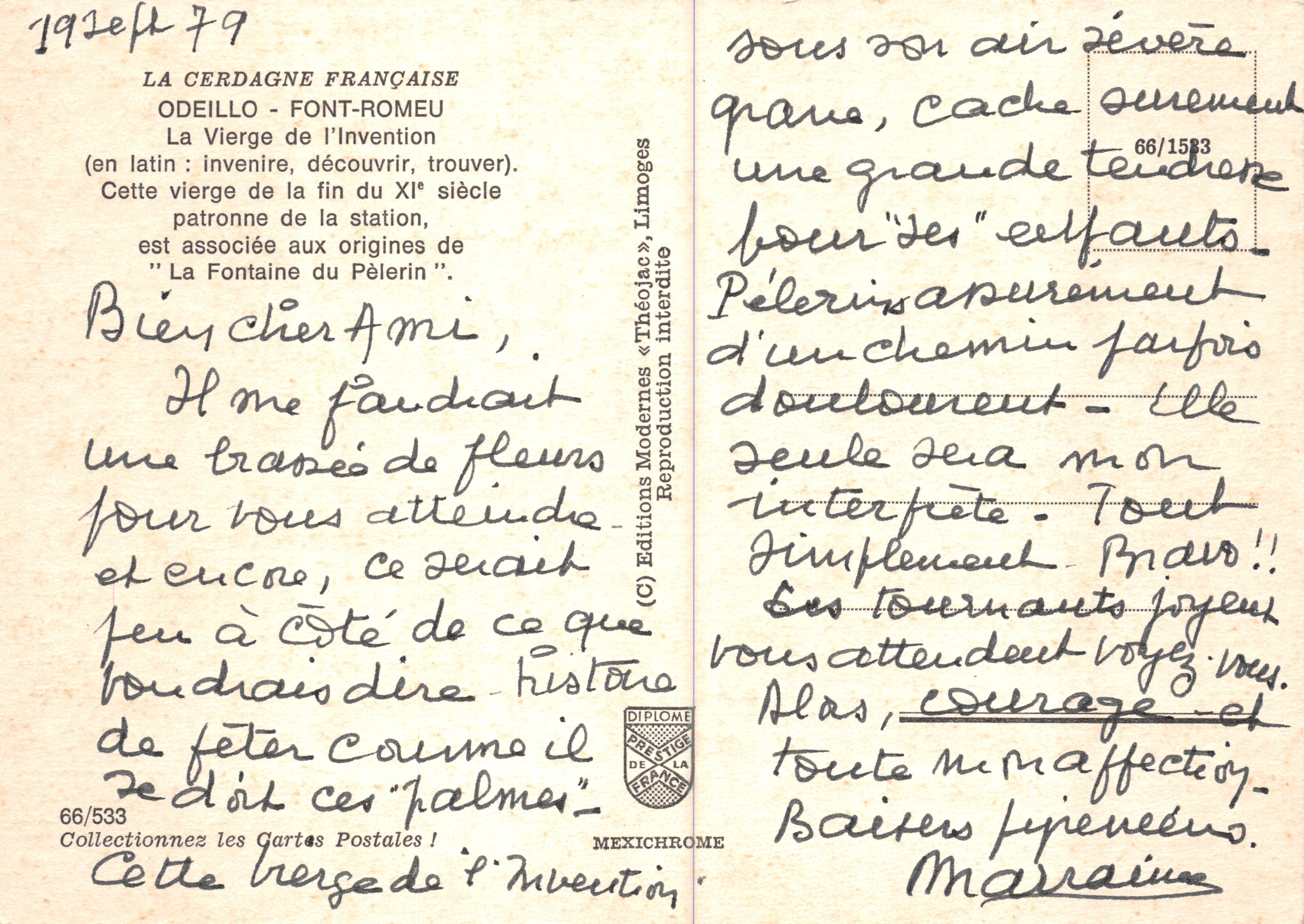 La Vierge de l'Invention — statue dorée assise avec l'Enfant Jésus — éditeur IRIS — Verso