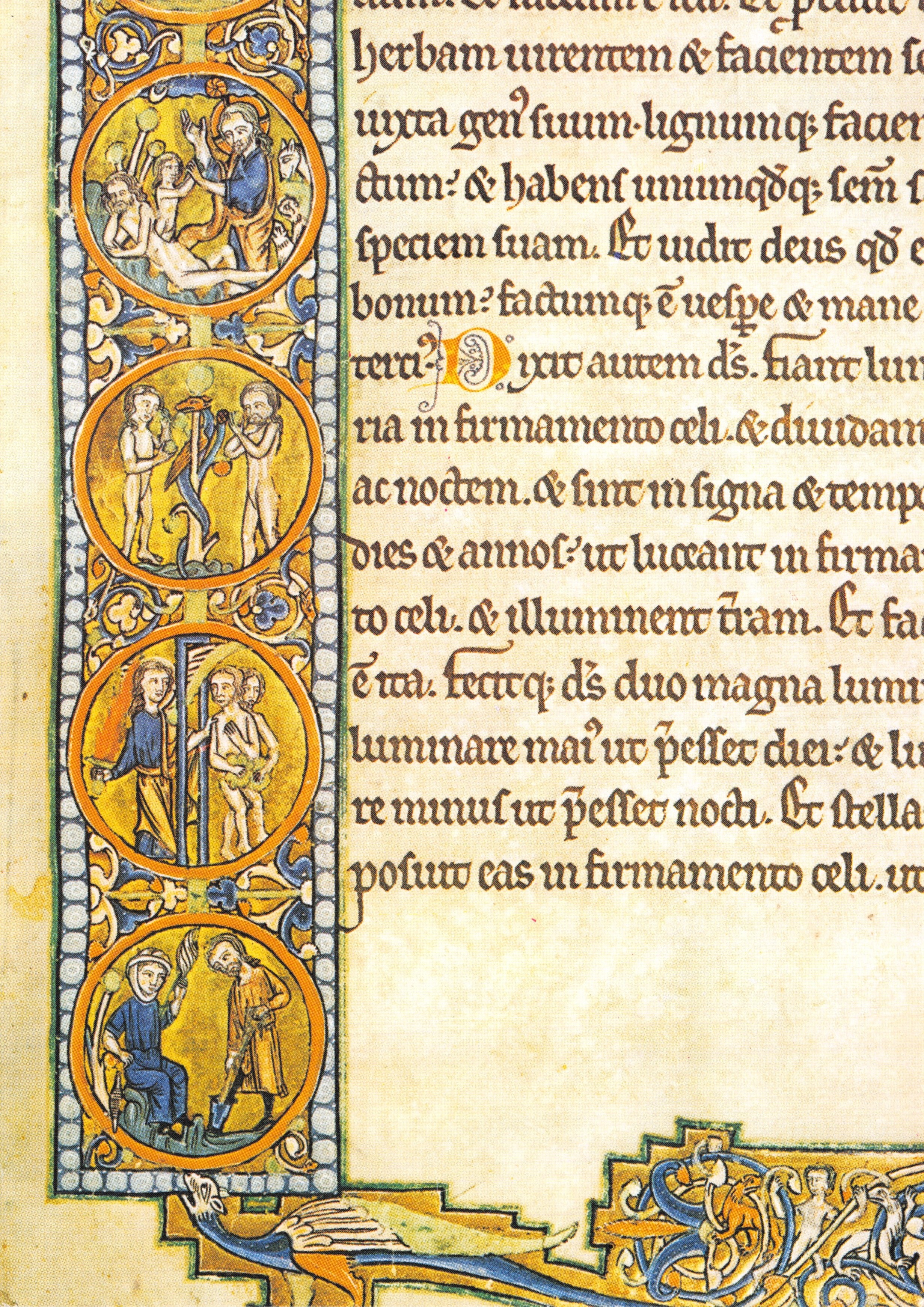 Adán y Eva comiendo la fruta prohibida — La Expulsión del Paraíso — Éditions et Impressions Combier / Mâcon, n.º C8 50025-1-0076