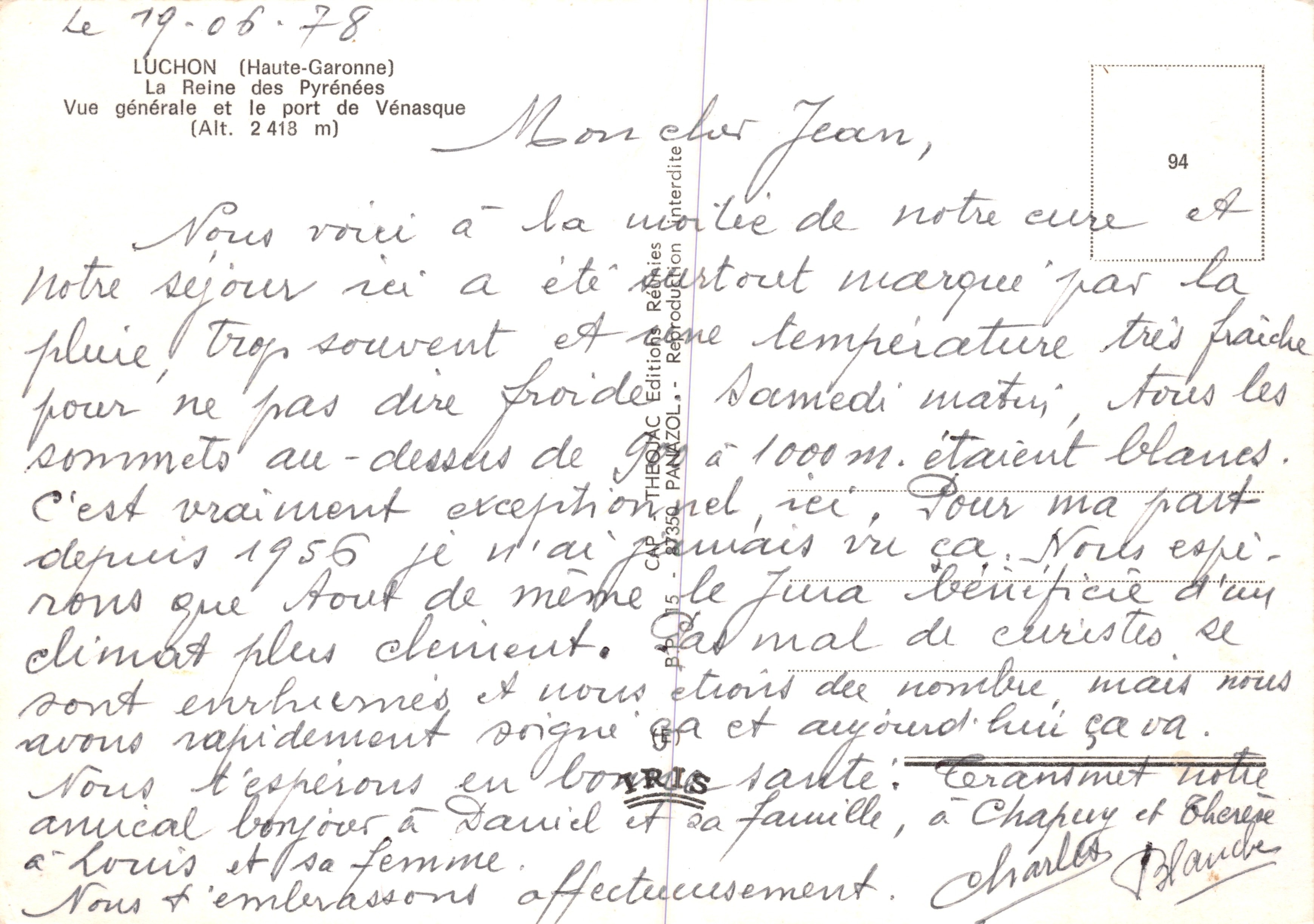 Luchon — Algemene uitzicht en de haven van Vénasque (Alt. 2413 m) — Uitgaven Panzol — Achterkant