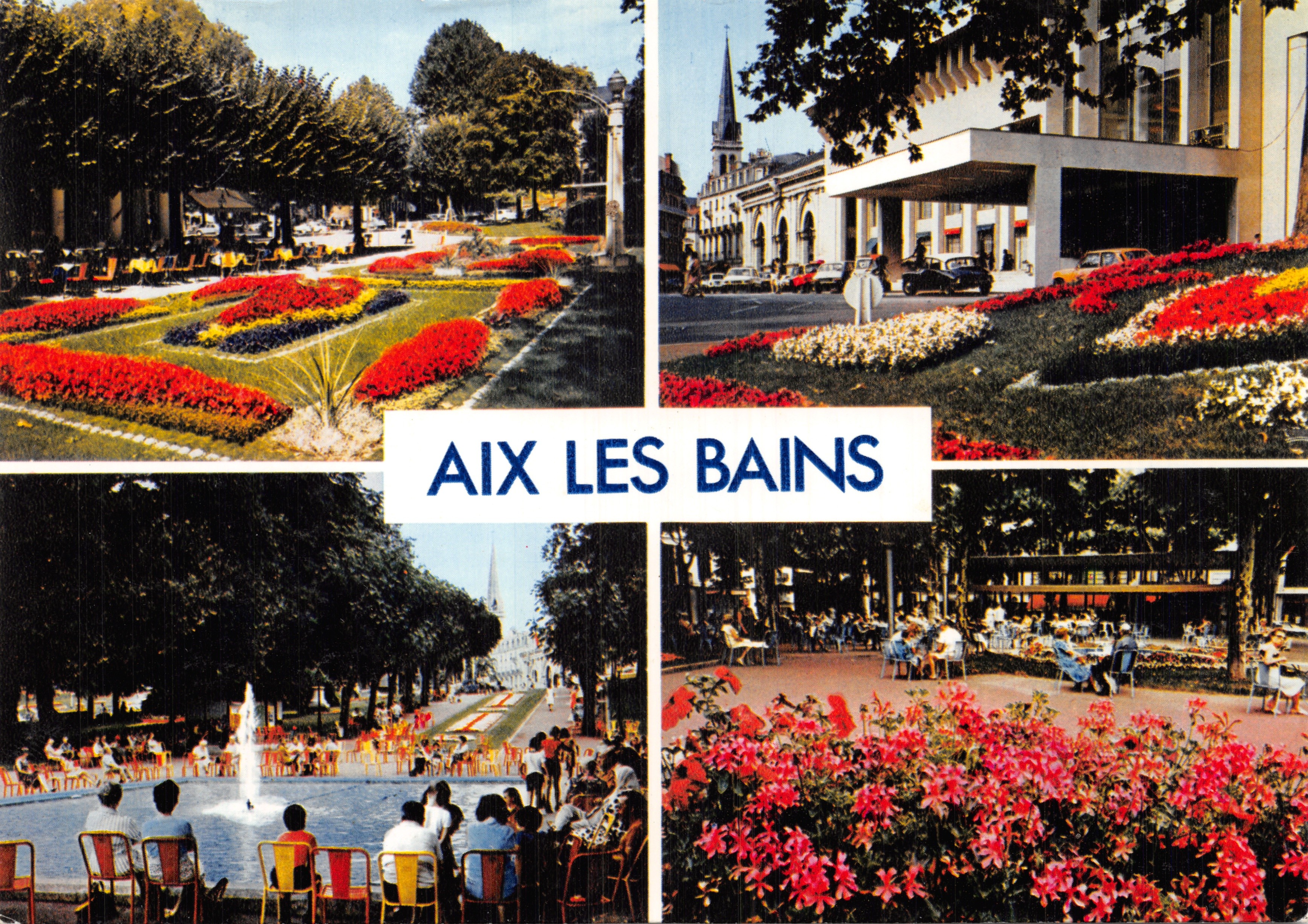 Aix-les-Bains — Panoramablick mit Brunnen, Blumen und modernem Gebäude — Verlag IRIS, Nr. 38