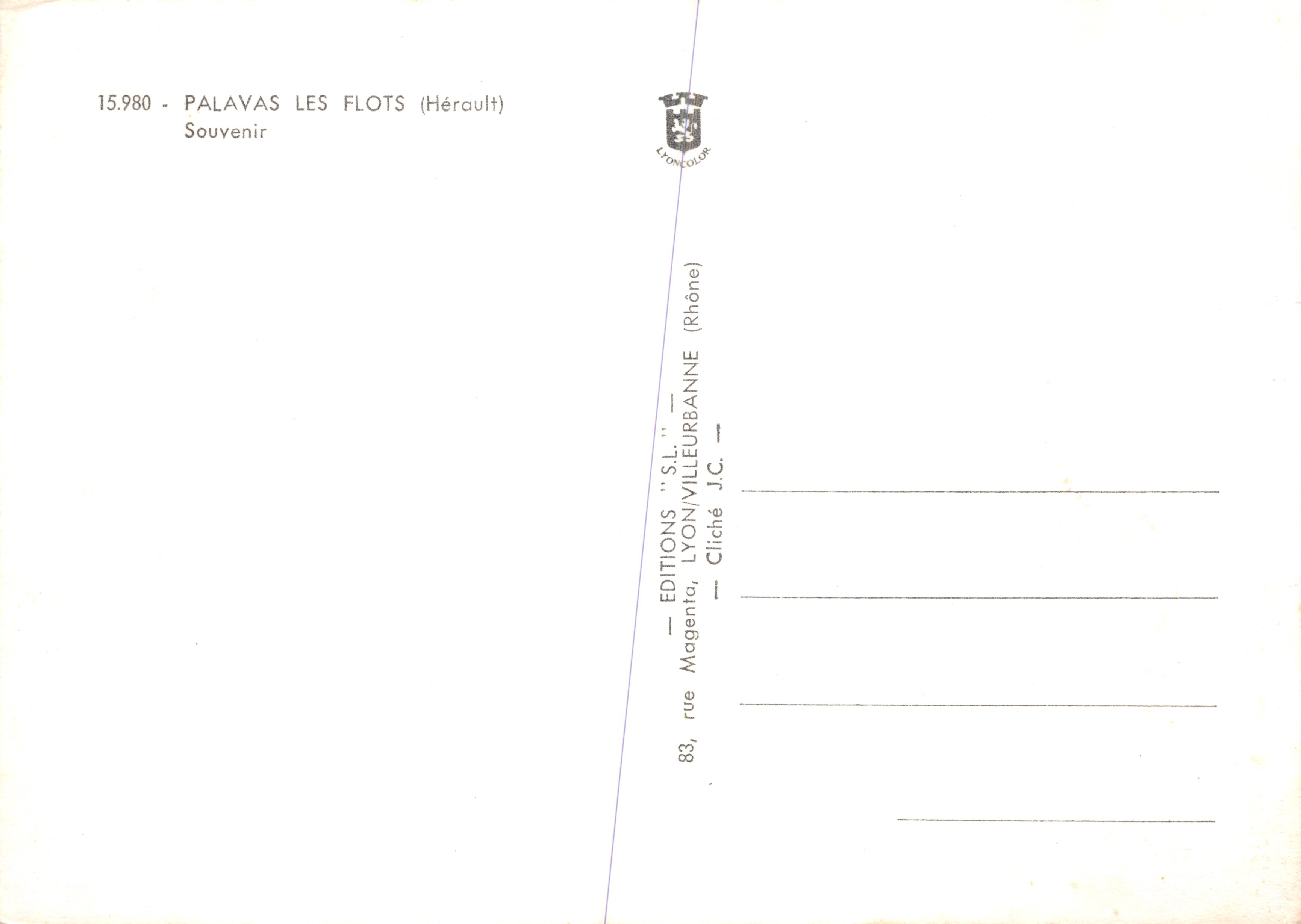 Palavas-les-Flots — vista del puerto, playa y cruz del pueblo — Editions 'S.L.' Lyon — Reverso
