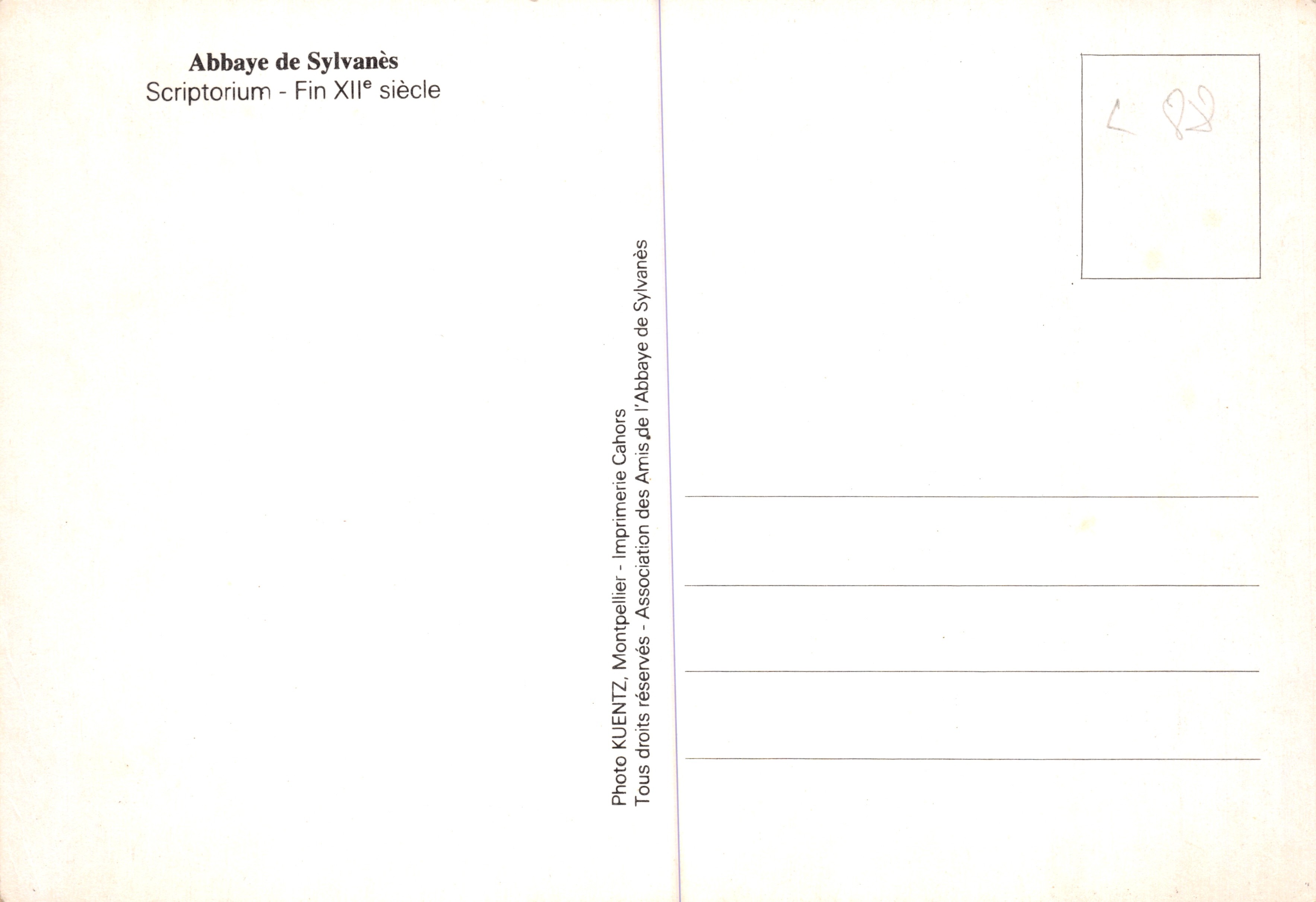 Abdij van Sylvanès — Scriptorium — Uitgever: Drukkerij Sylvanès — Achterkant
