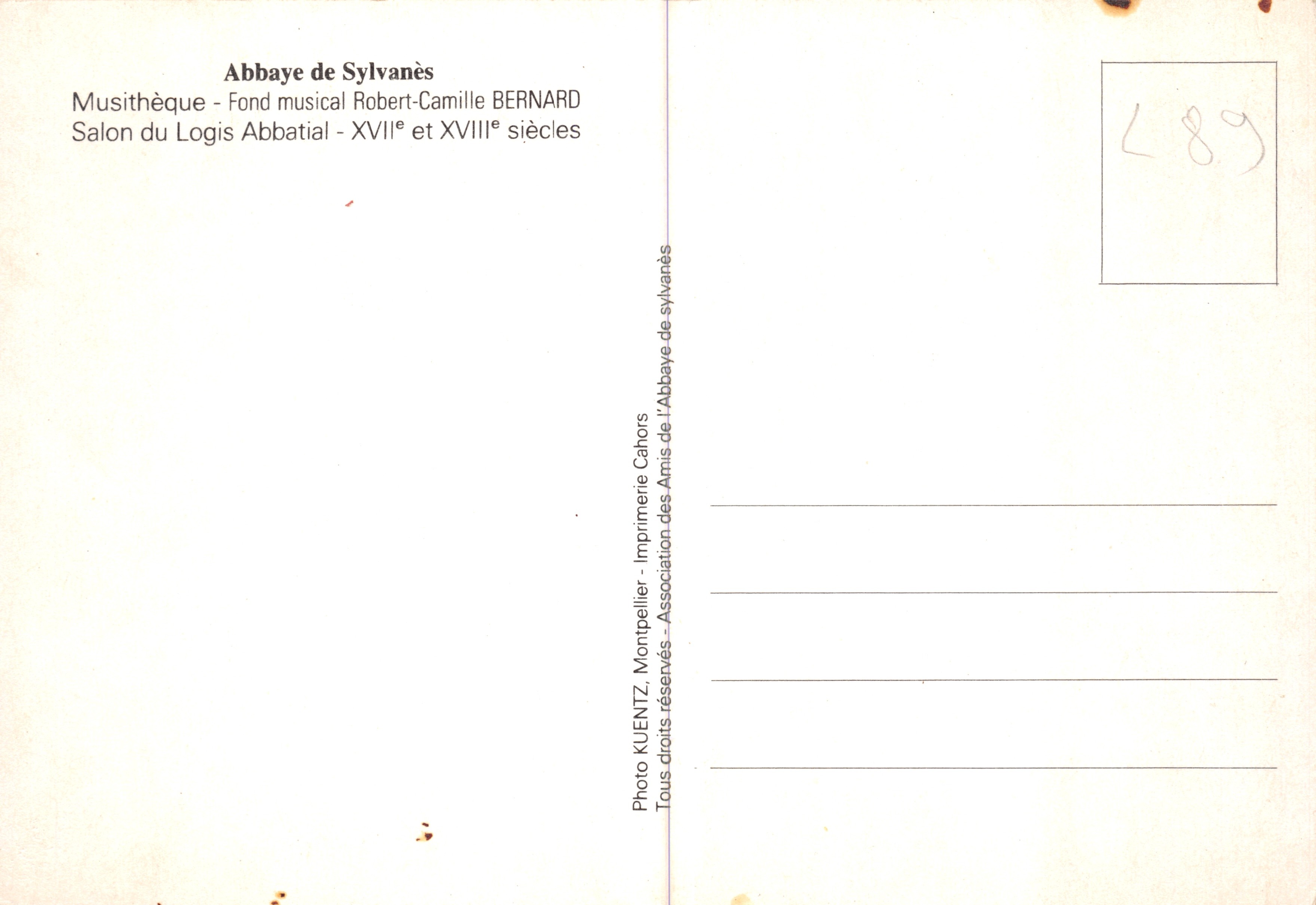 Salone del Logis Abbatiale — Musithèque — Abbazia di Sylvanès — Tipografia di Montpellier — Verso