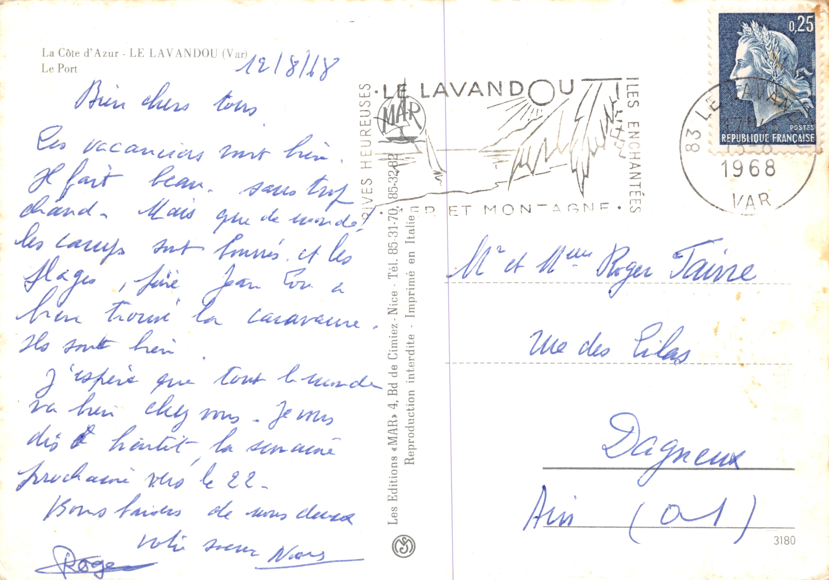 Le Port — vista del porto con barche e hotel Saint-Raphaël — Éditions « MAR » — Verso