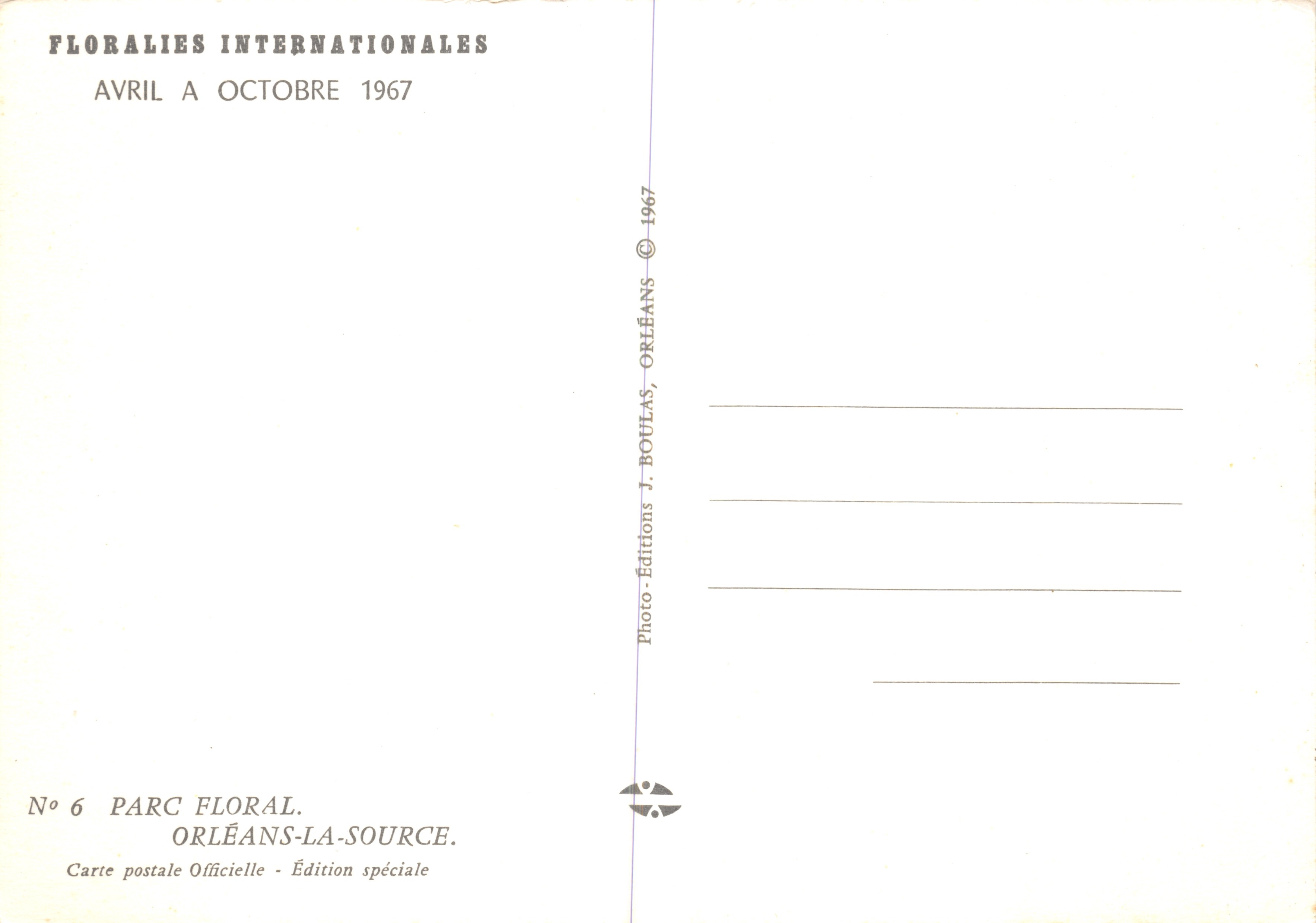 Parc Floral — kiosque en chaume au milieu de massifs de fleurs — Floralies Internationales Orléans, édition J. Boulas, n°6 — Reverso