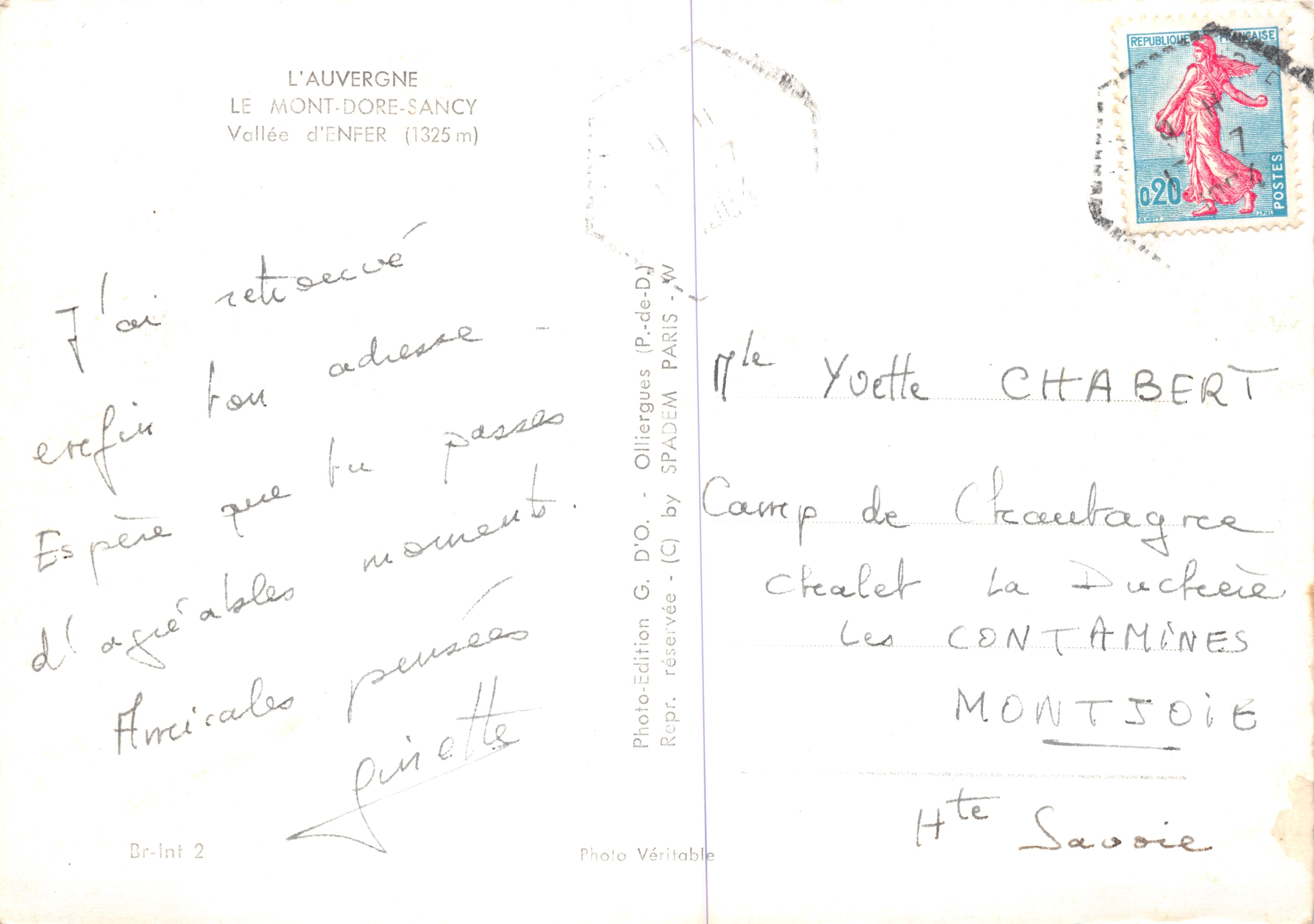 Valle del Infierno — Mont-Dore-Sancy (1325 m) — Photo-Édition G. D'O. — Reverso