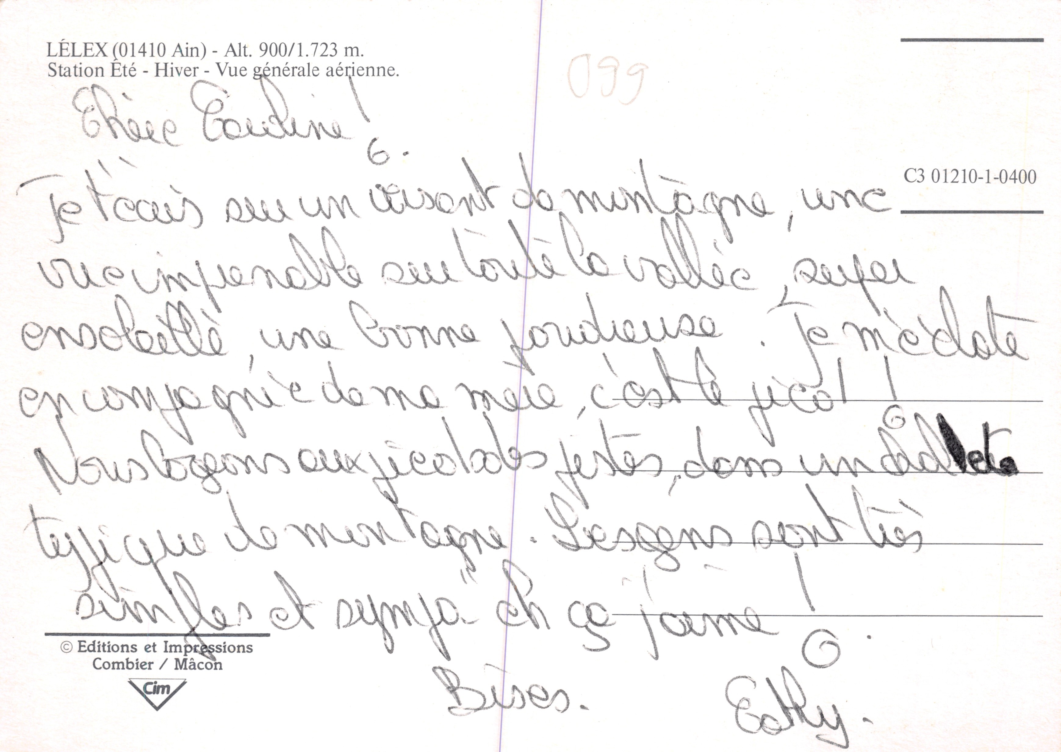 Lelex — winterliche luftige Ansicht — Éditions et Impressions Combier / Mâcon — Rückseite