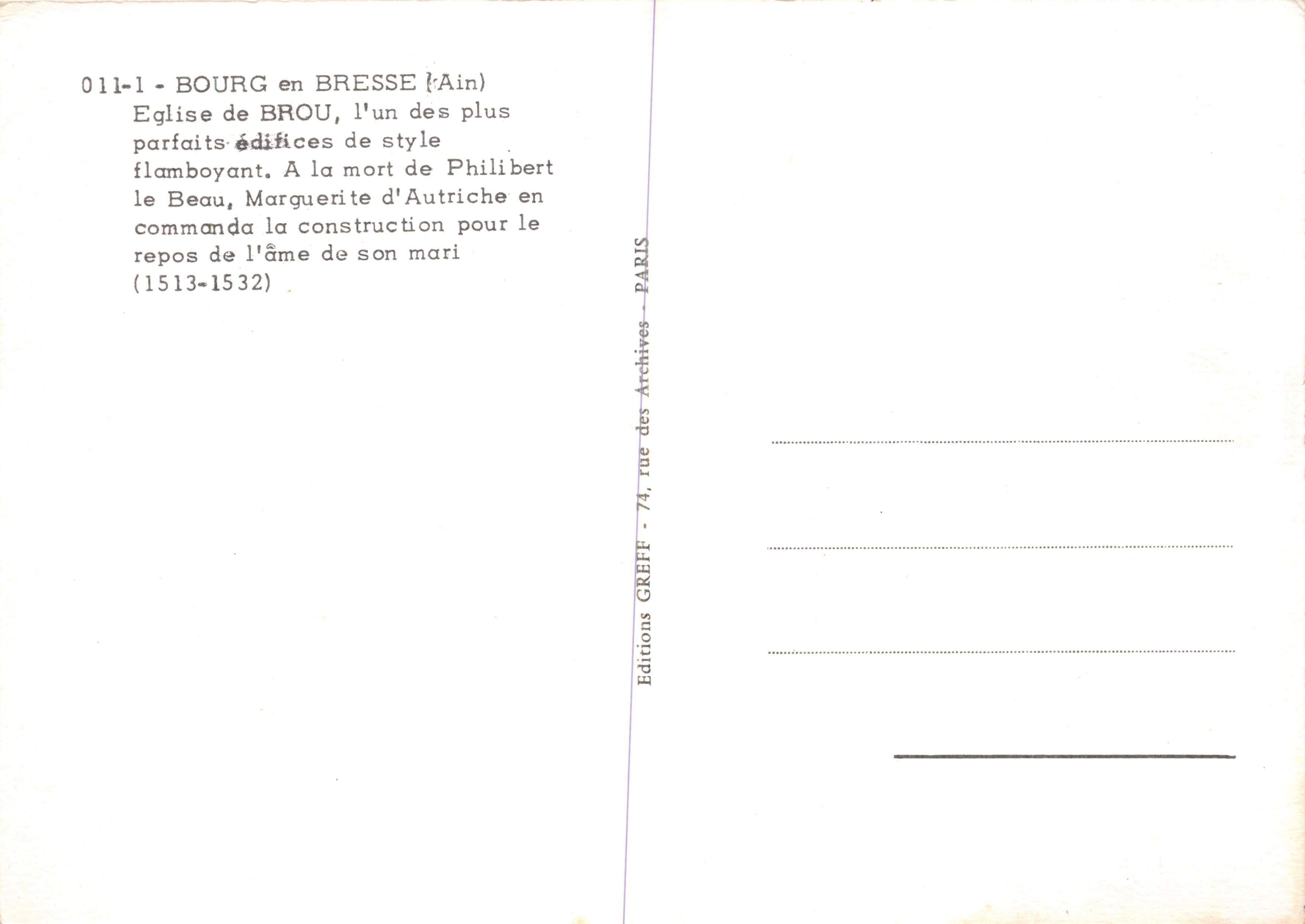 Église de Brou — édifice flamboyant — Éditions Greff — Verso