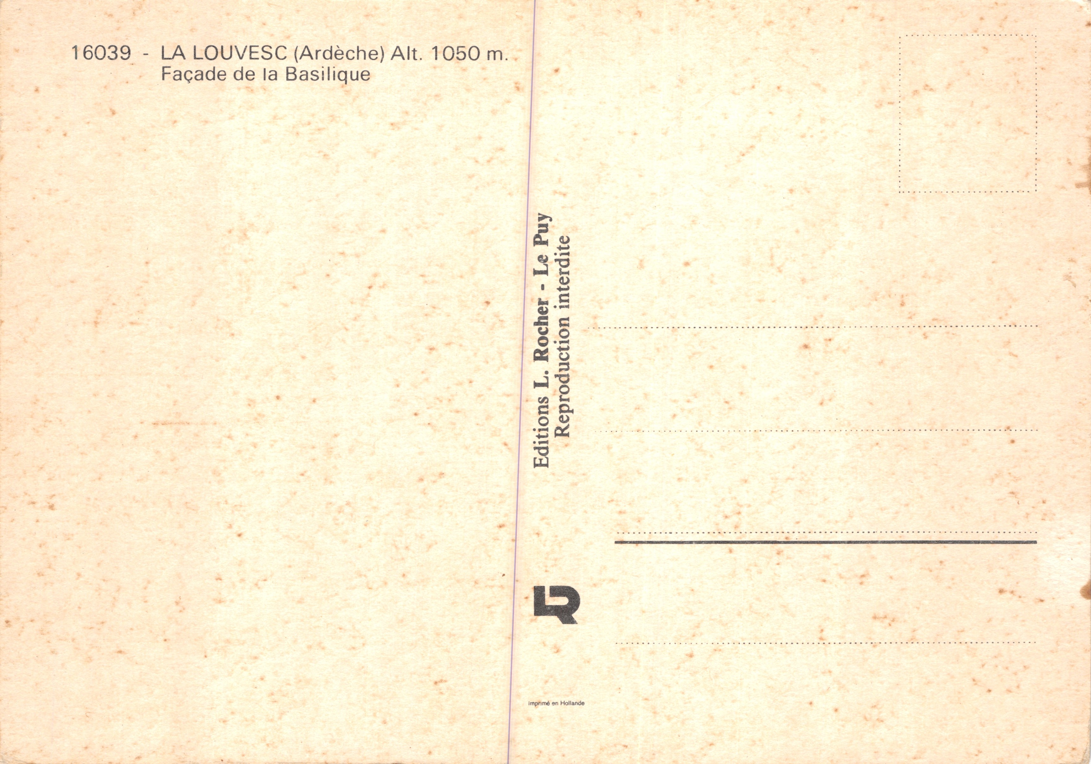 La Louvesc (Ardèche) — Facciata della Basilica — Éditions L. Rocher — Verso