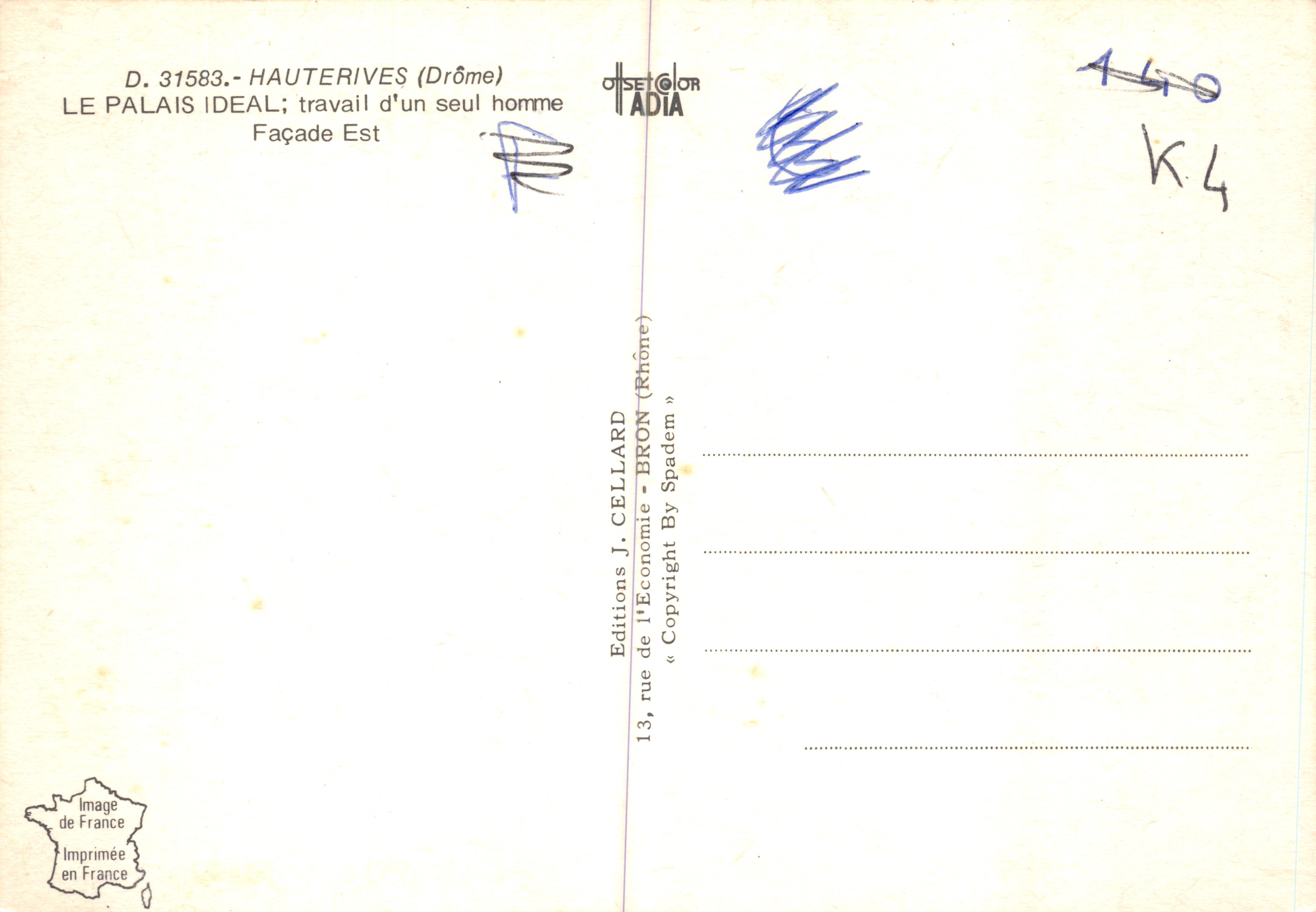 Il Palazzo Ideale — Facciata Est — Editions J. Cellard — Verso