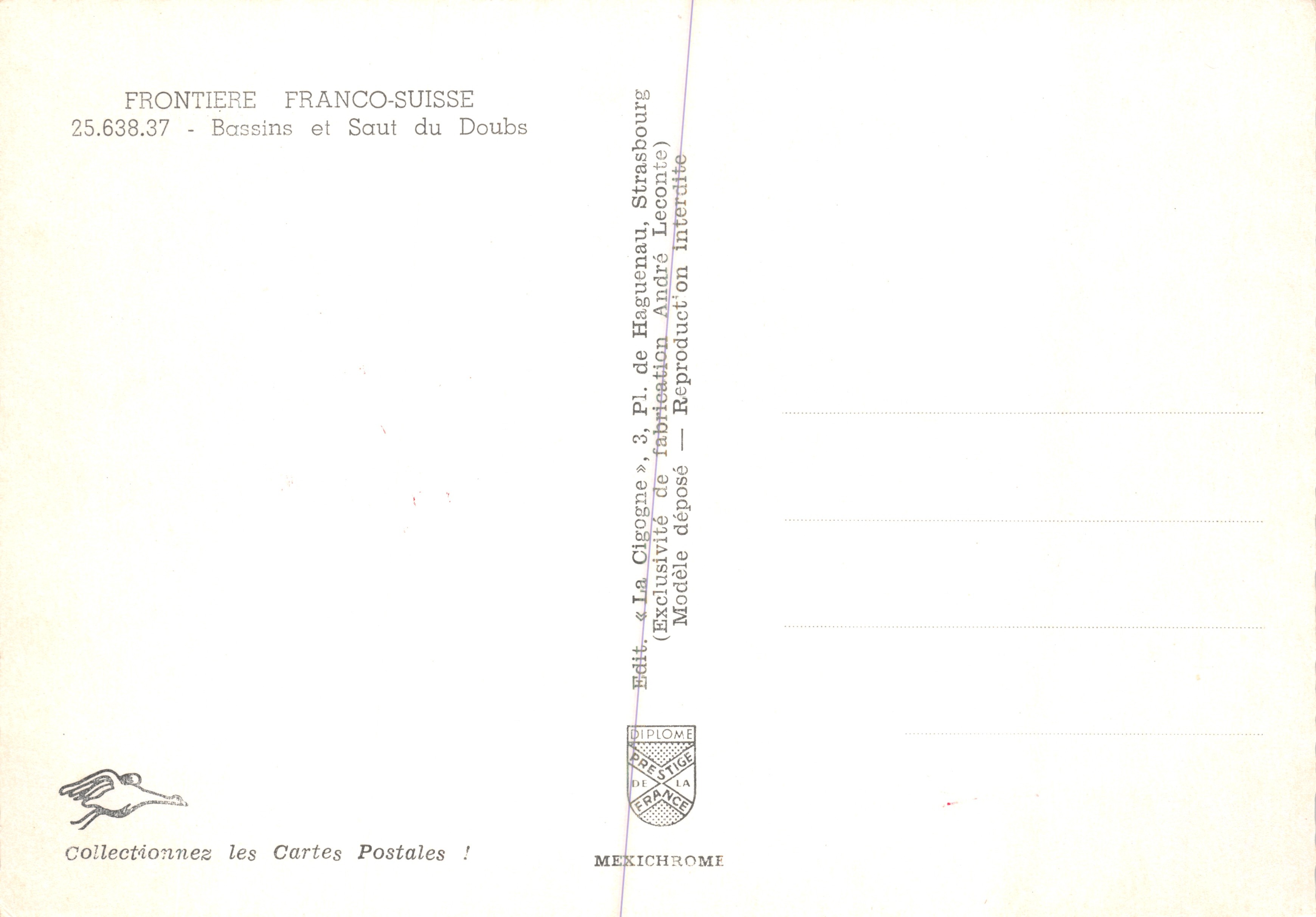 The Bassins du Doubs — landscapes and waterfall — publisher La Cléogne, Strasbourg — Back