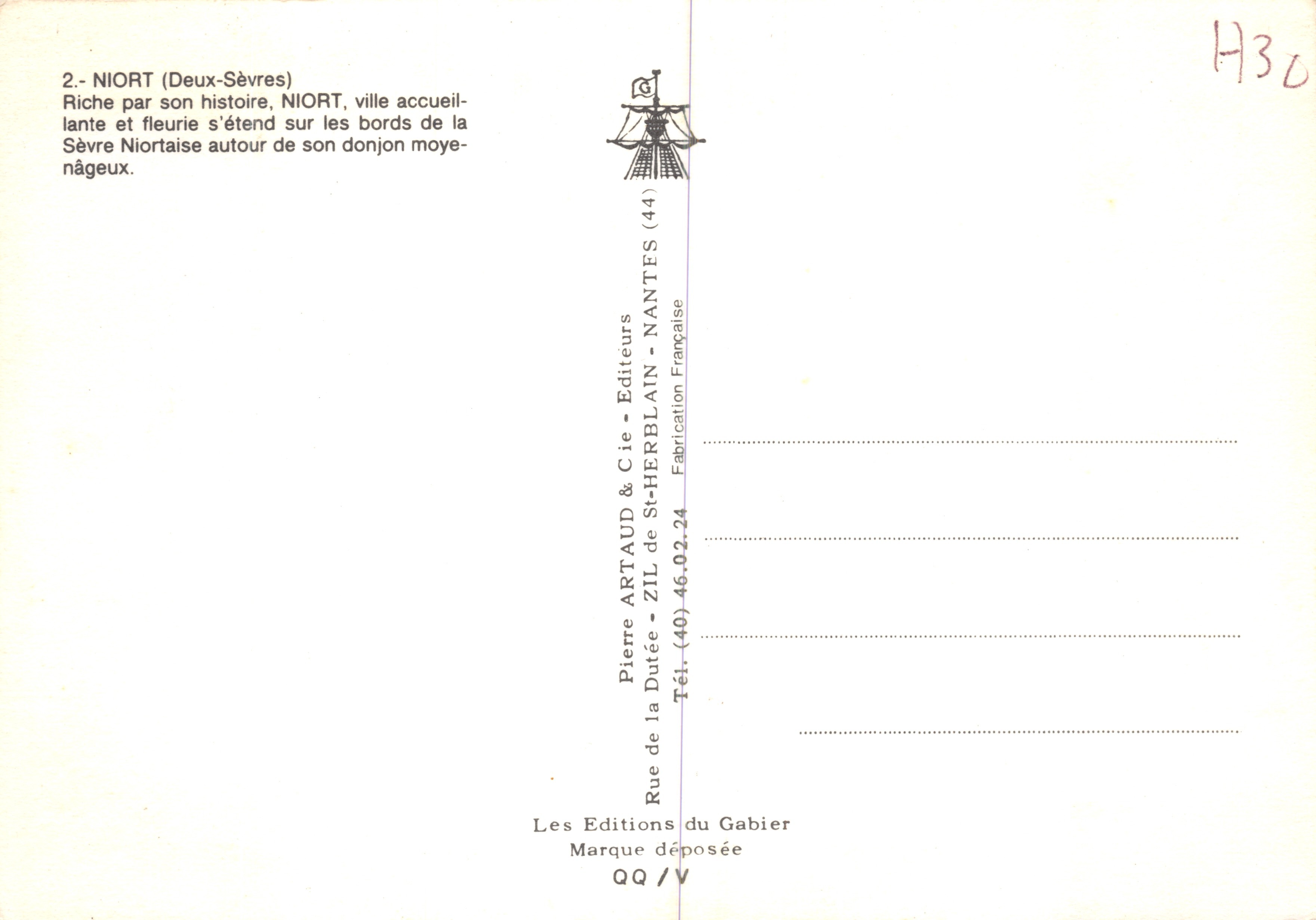 Niort, poort van het Marais Poitevin — panoramische weergave met uitgever Pierre Artaud & Cie — Achterkant