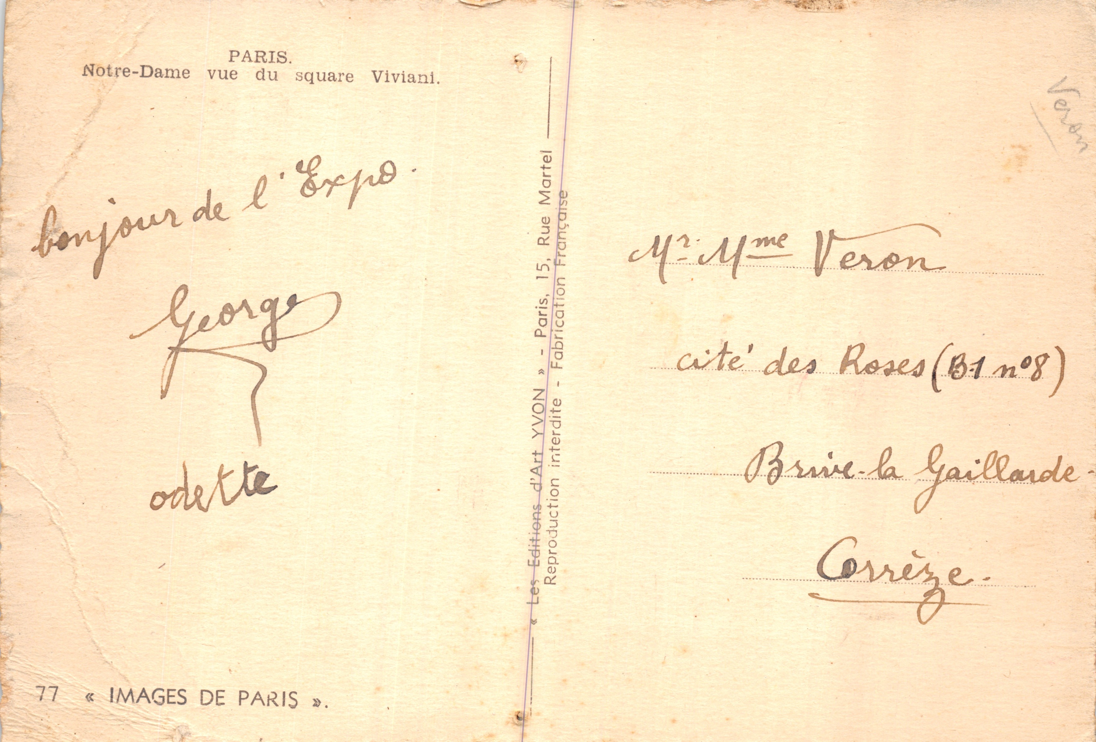 Notre-Dame de Paris — vista del piazzale Viviani — Éditions Yvon — Verso