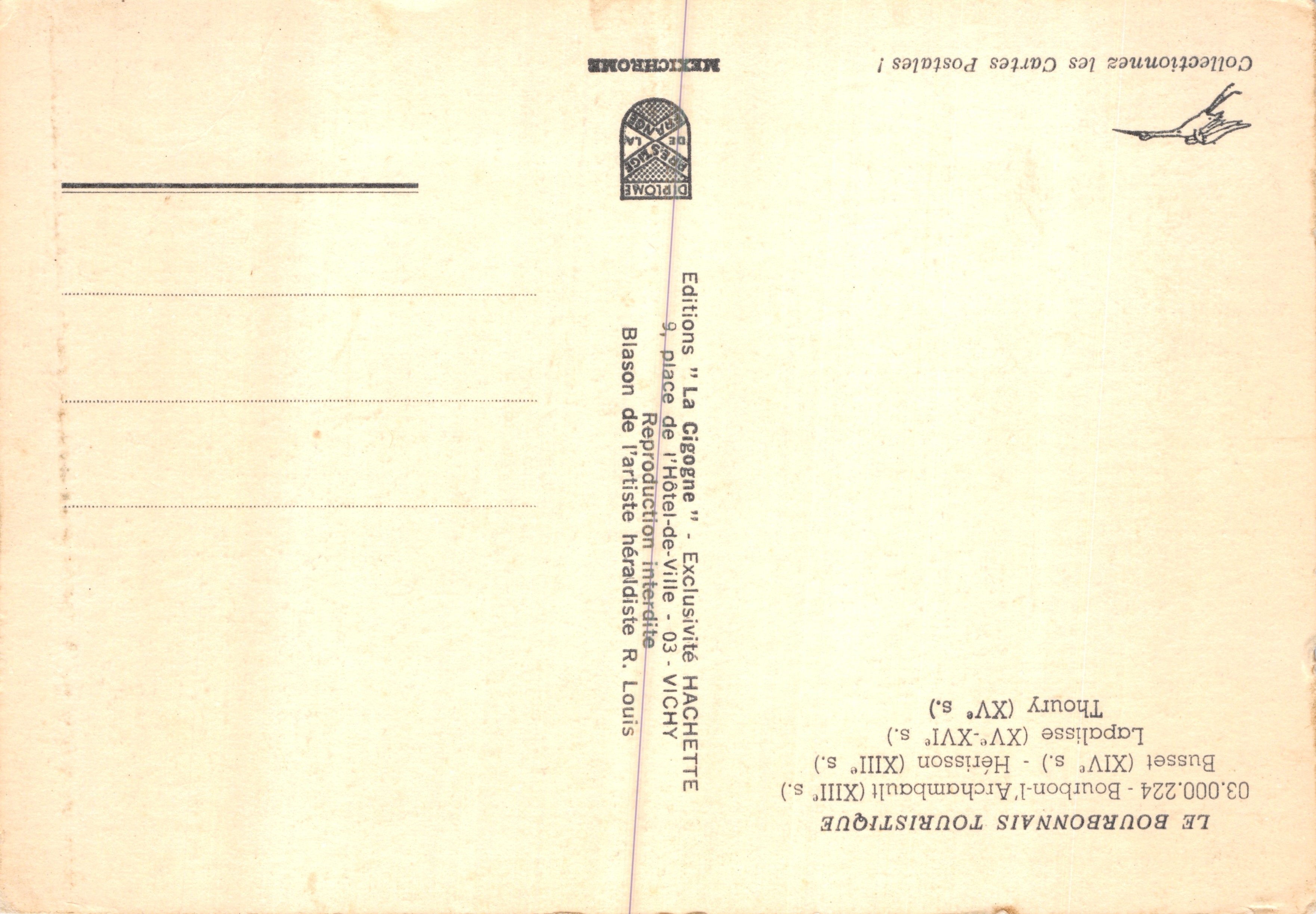 Châteaux en Bourbonnais — Collection de cinq châteaux et blason héraldique — Éditions 'La Gigoine' — Verso