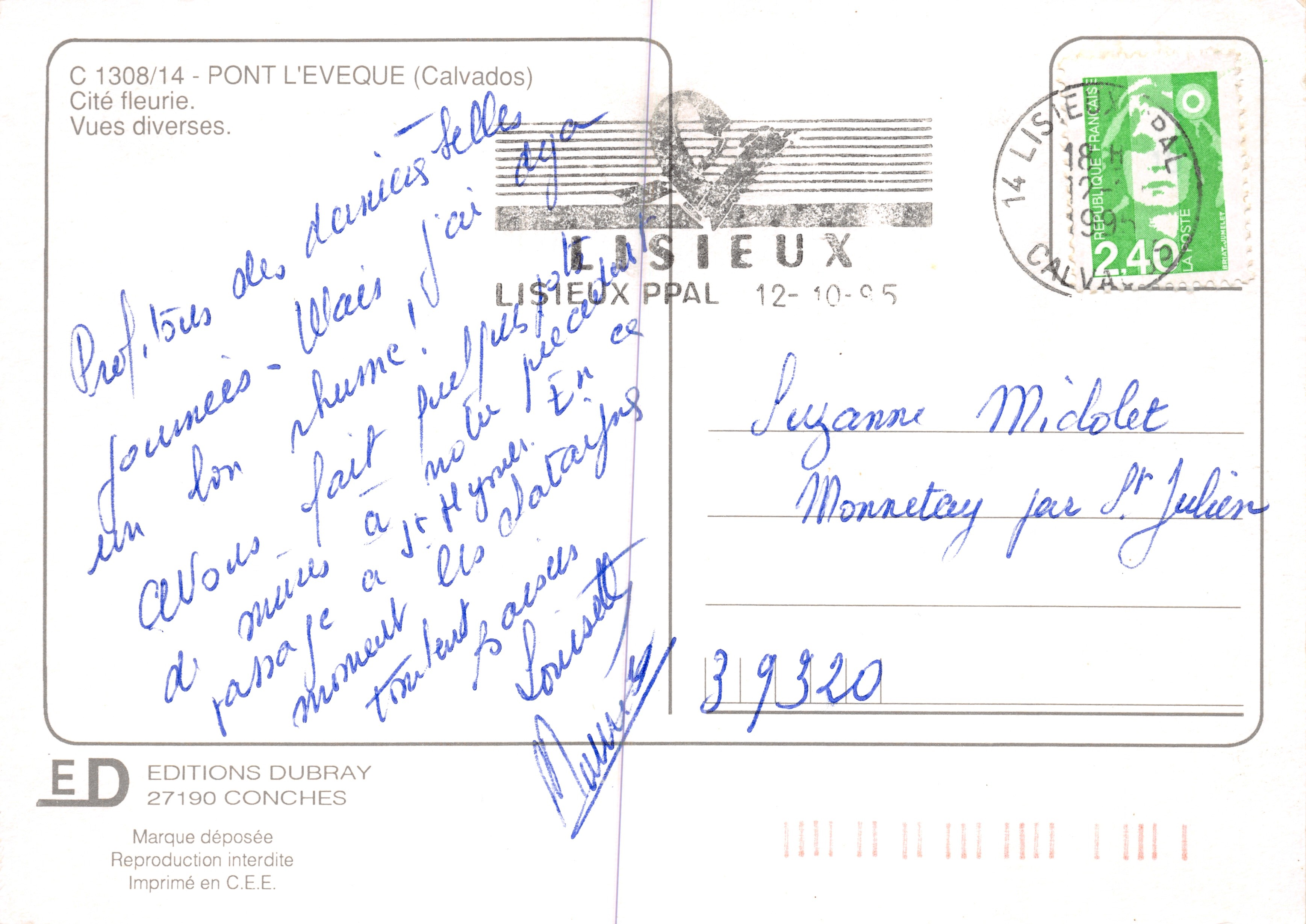 Pont-l'Évêque — vue panoramique et édifice — Éditions Dubray, n° C 1308/14 — Reverso