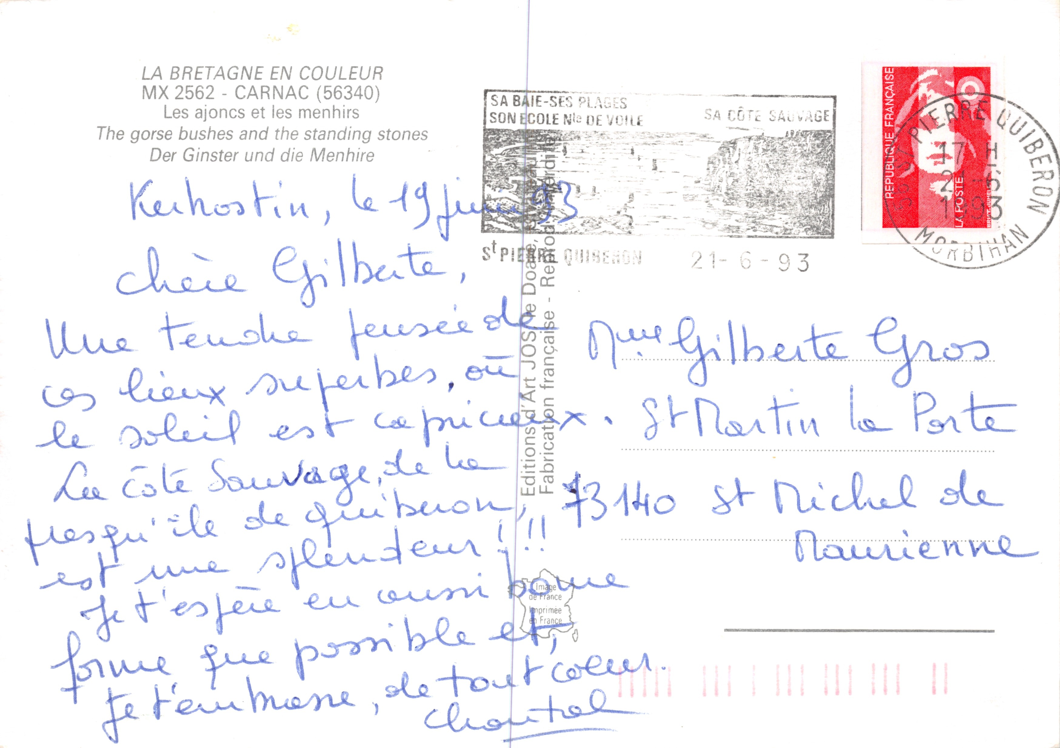Carnac — menhirs et ajoncs en fleurs — Editions de France — Verso