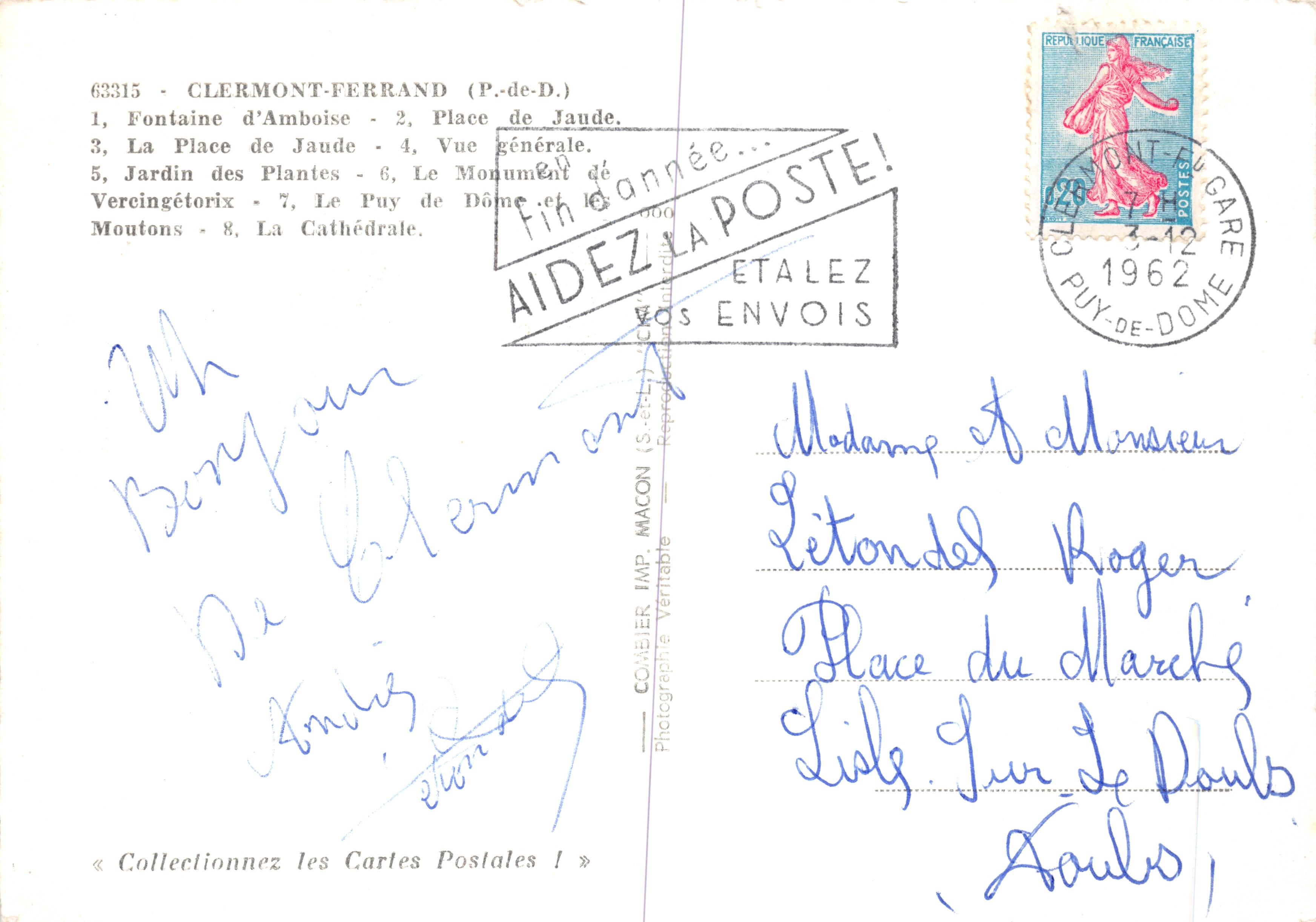 Clermont-Ferrand — vista panoramica e siti emblematici — CONSEILLER IMP. VERITABLE — Verso
