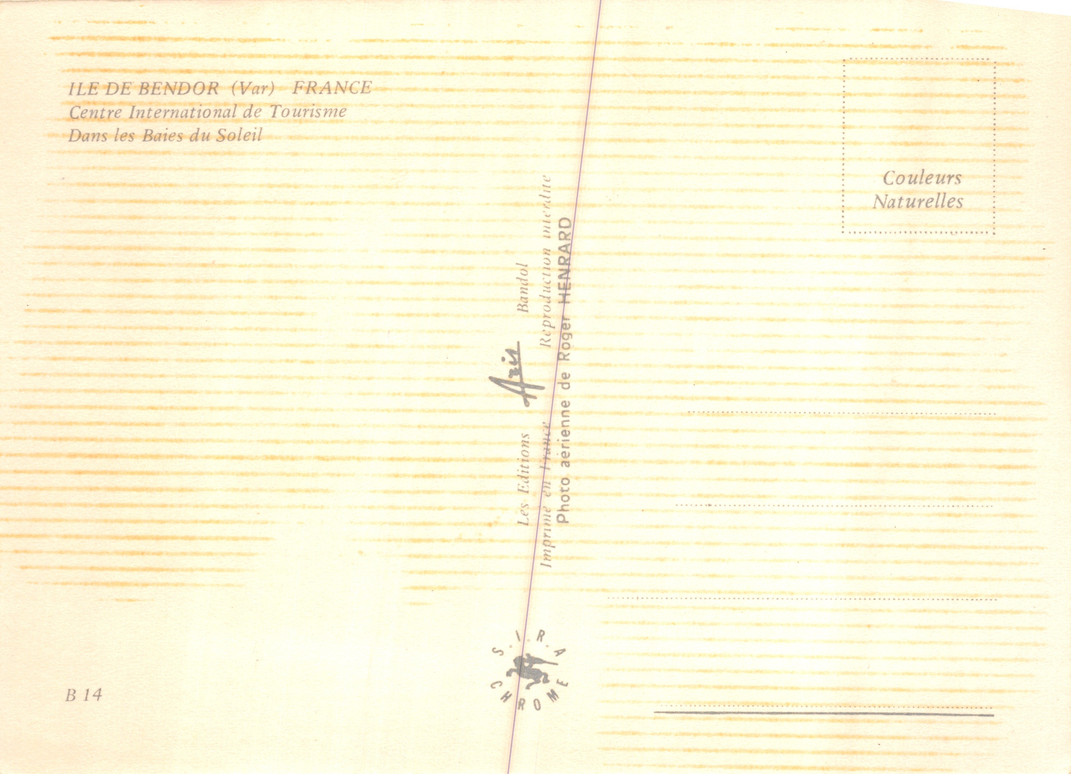 Eiland Bendor — luchtfoto van het toeristische centrum — Éditions HENRARD — Achterkant