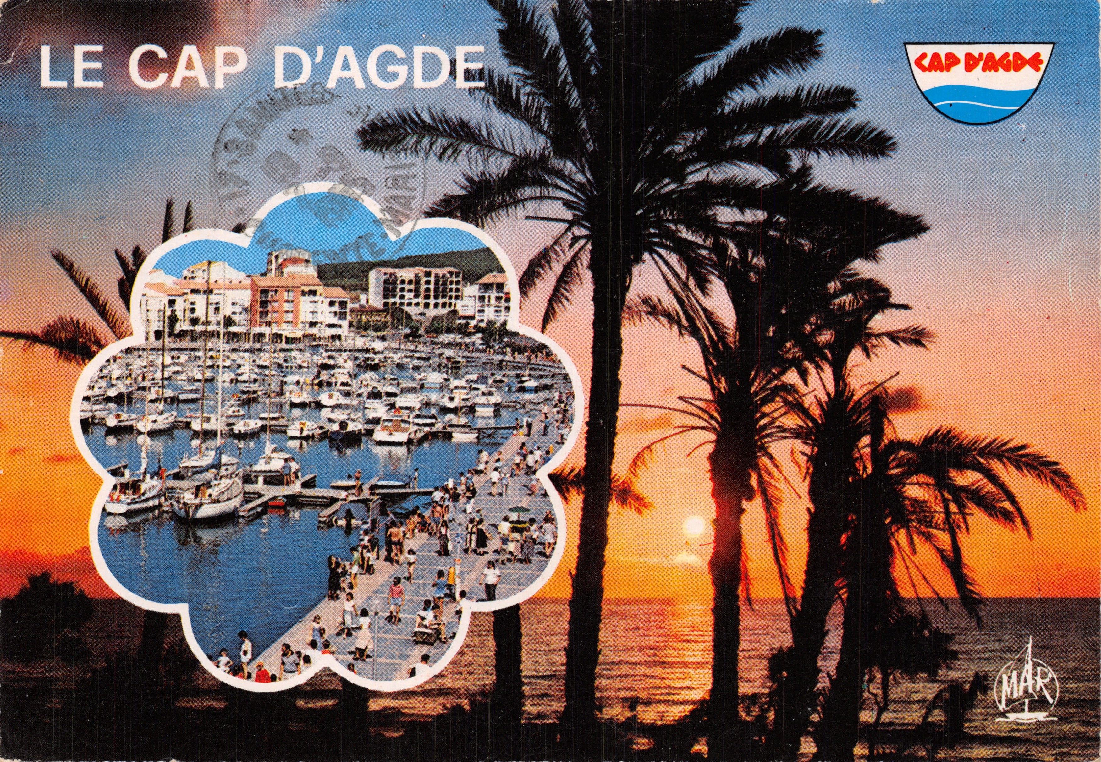 The Cap d'Agde — view of the port at sunset with palm trees — publisher MAR